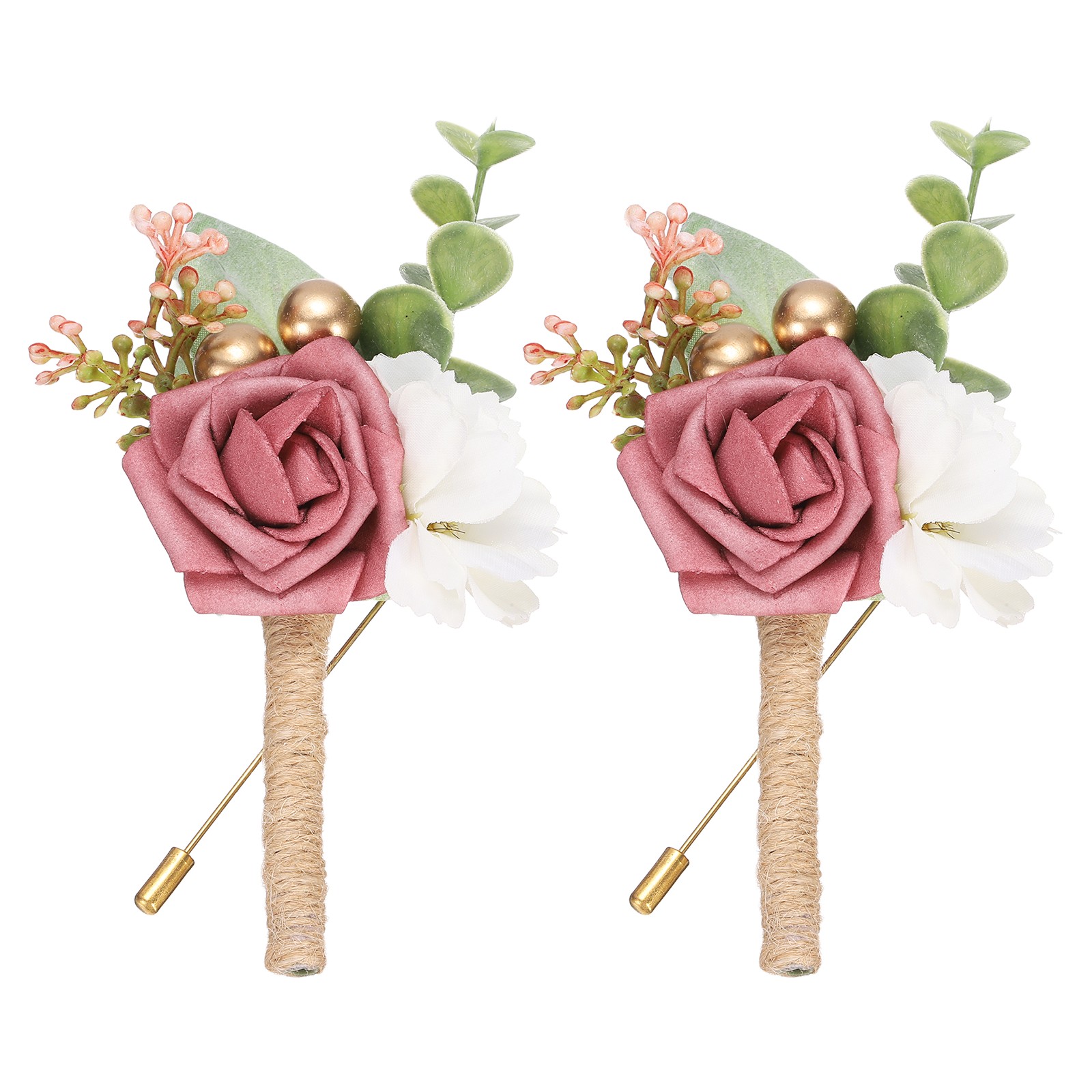 Bean Paste Wedding Boutonnieres for Men 2Pcs Rope Artificial Flowers