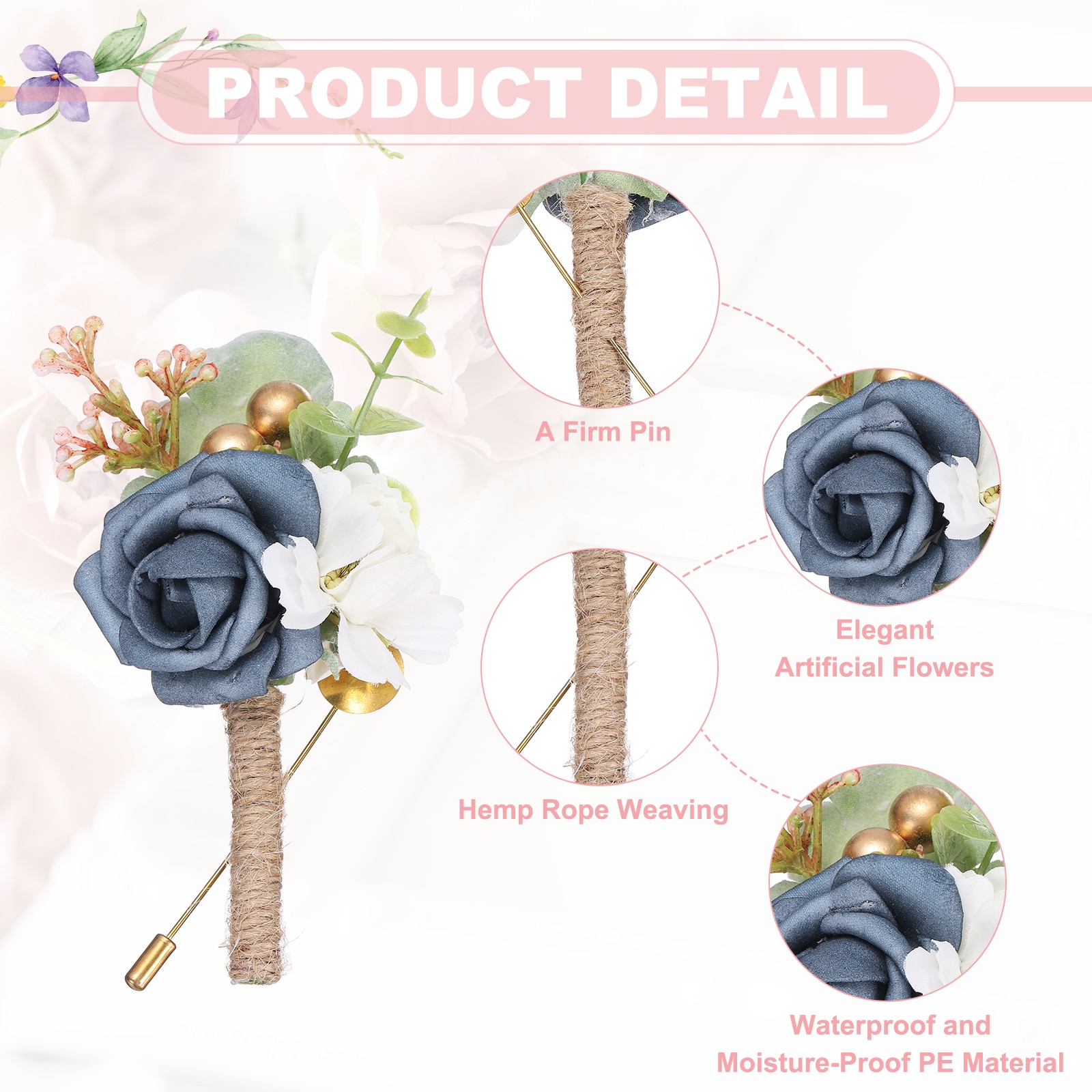 Dusty Blue Wedding Boutonnieres for Men 2Pcs Rope Artificial Flowers