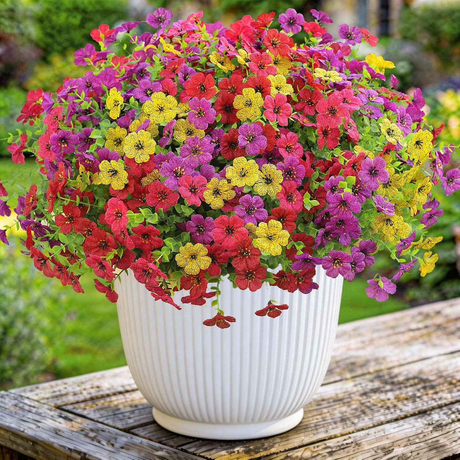12 Bundles Artificial Flowers for Outdoor Indoor UV Resistant Fake Plants Silk F