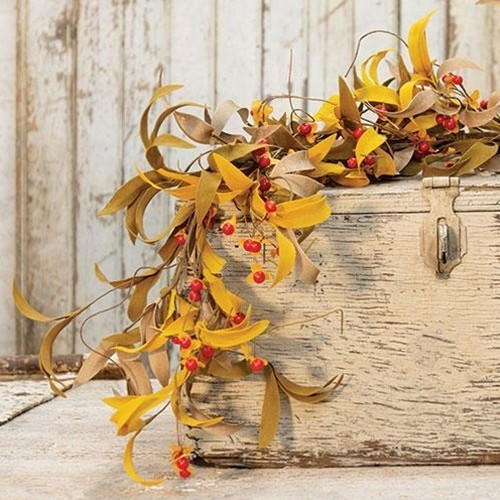 Primitive Farmhouse FALL BITTERSWEET GARLAND Orange Berries Leaves Swag Vine 4ft