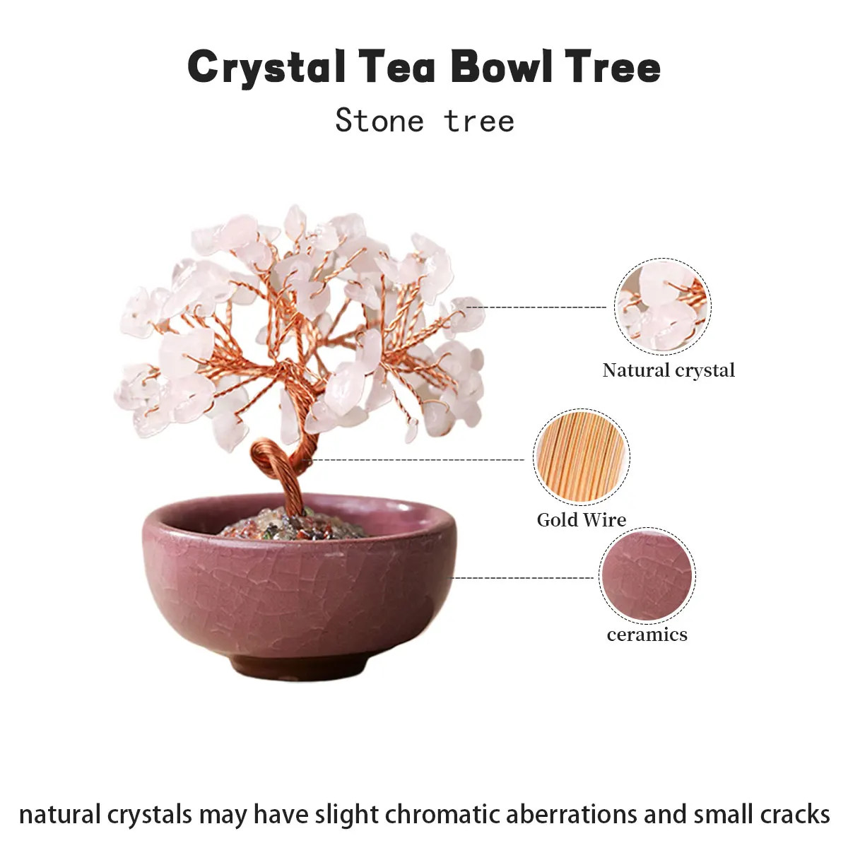 1PC Natural Crystal Tree Handmade Tree Copper Wire Life Small Bowl Flowerpot new