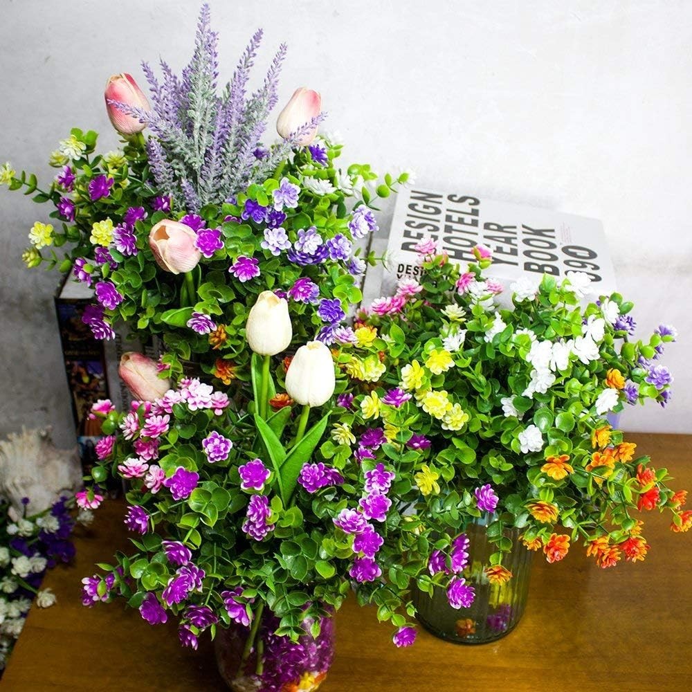 8 Bundles Outdoor Artificial Fake Flowers No Fade UV Resistant Faux Plastic P…