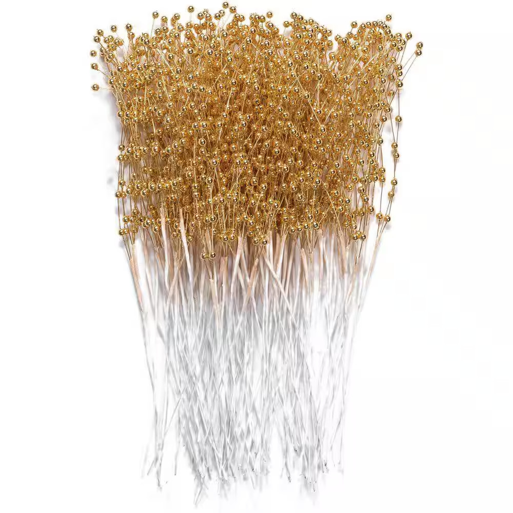 1.18 In. 60 Piece Gold Artificial Pearl Beaded Spray Stems Floral Branches for V