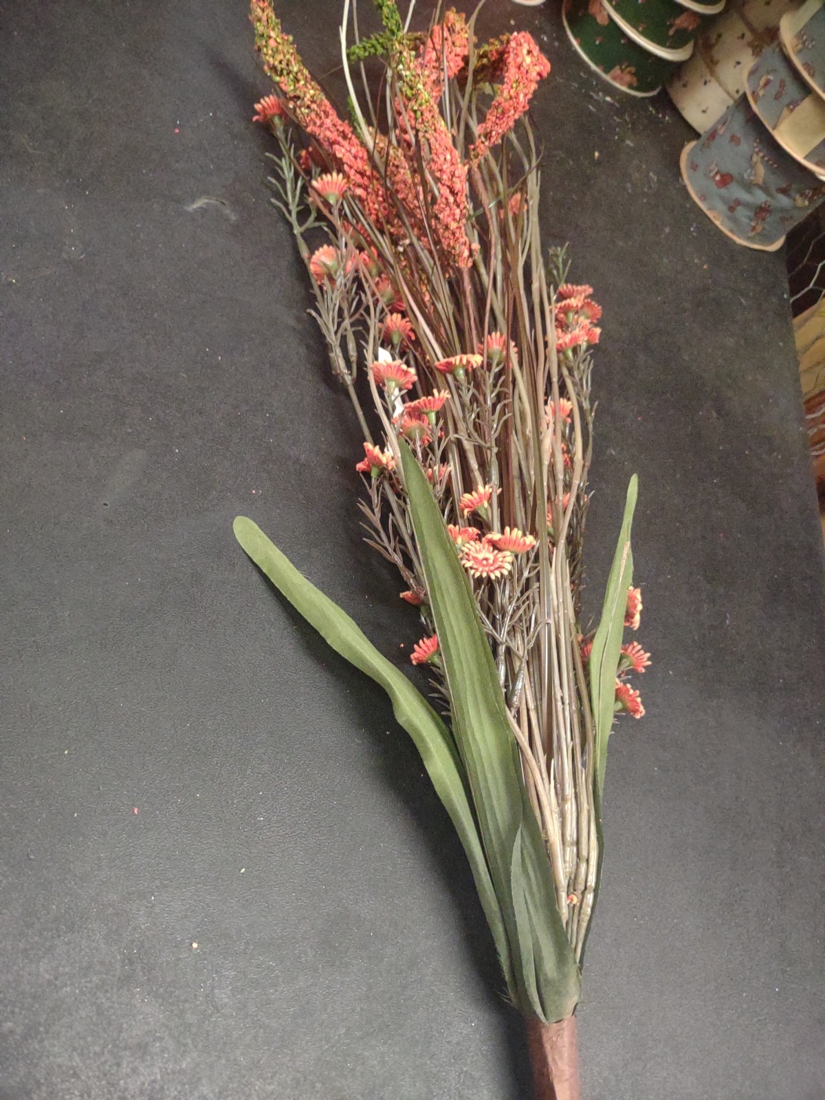 Vintage 22″ Plastic/Silk Bush, Swamp Lily Grass Plant Arrangement, Fall Orange