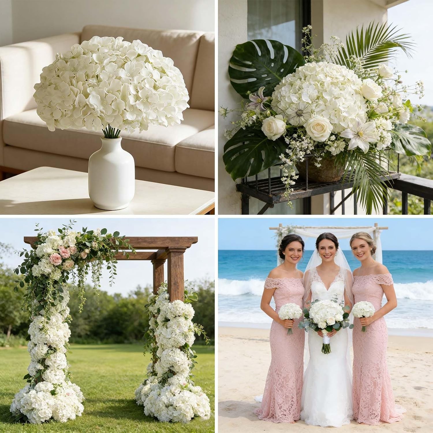 100 PCS White Hydrangea Artificial Flowers, Faux Hydrangea Flowers, Fake