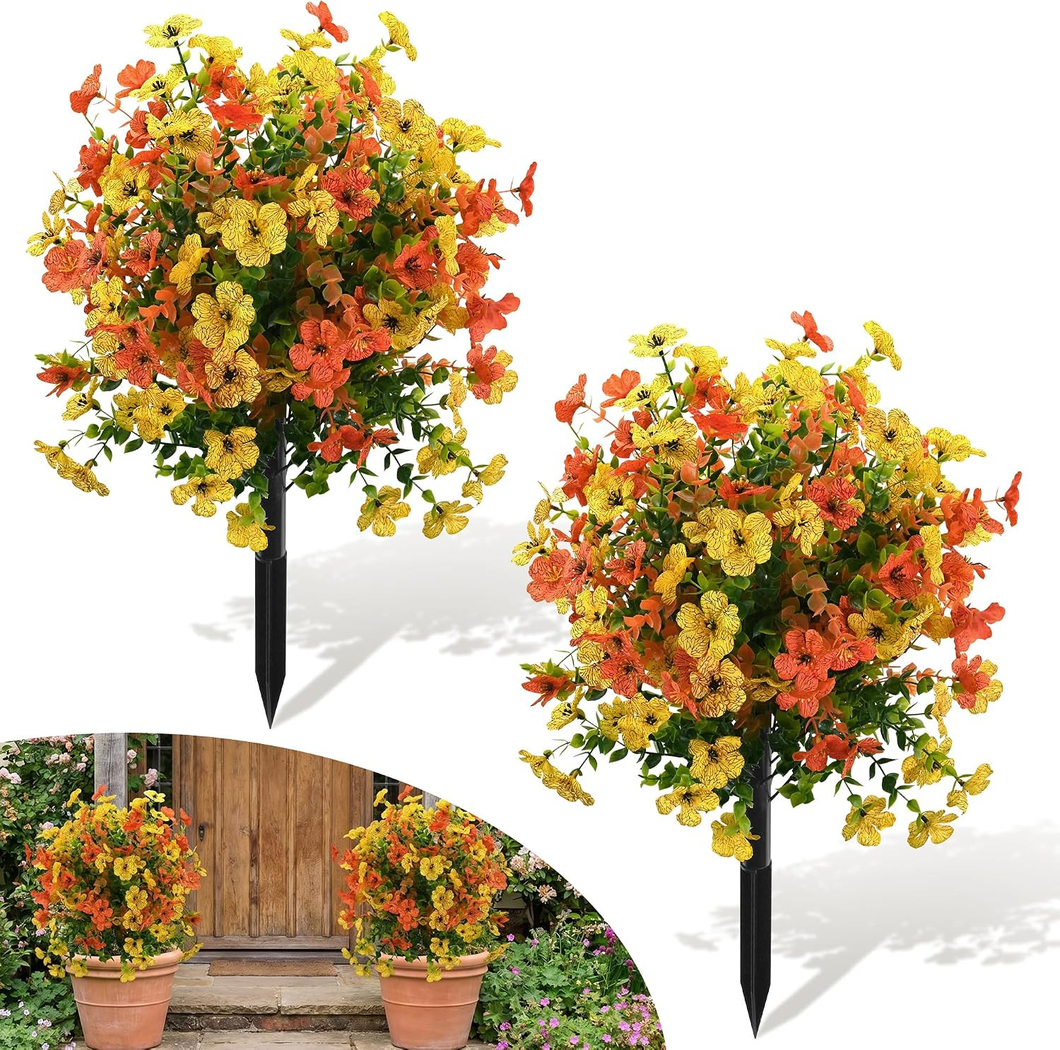 20.5″ Artificial Topiary Ball Flowers Set of 2, Mixed Color UV Resistant Faux Pl