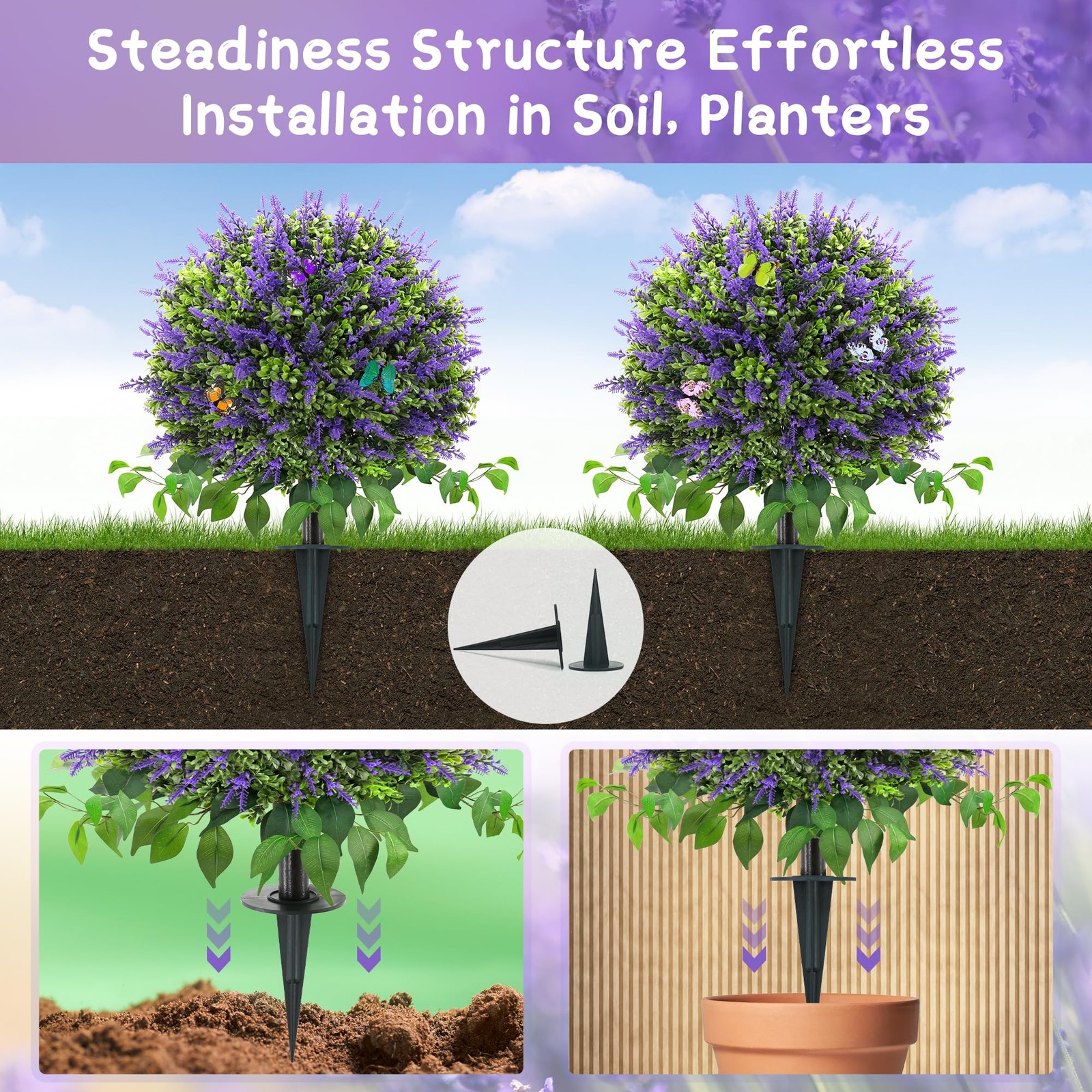 28″ Artificial Boxwood Topiary with Lavender, UV Resistant Topiary Tree Faux …