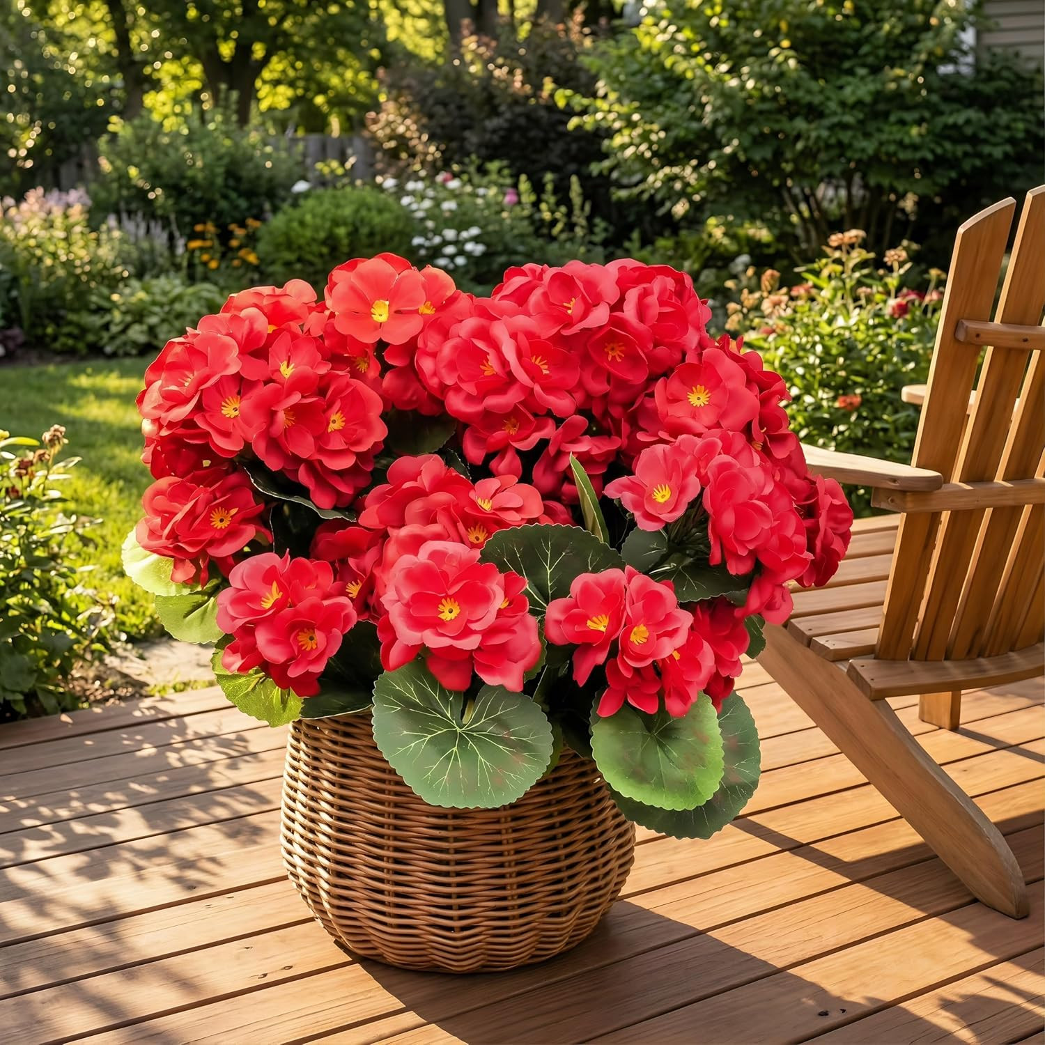 UV Resistant Artificial Red Geraniums – 4 Bundles for Indoor/Outdoor Decor