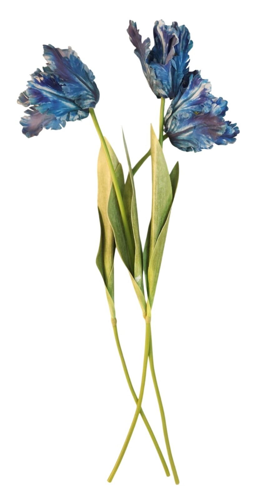Blue Faux Tulips Set of 3 Artificial Parrot Tulips 27 Inch Tall