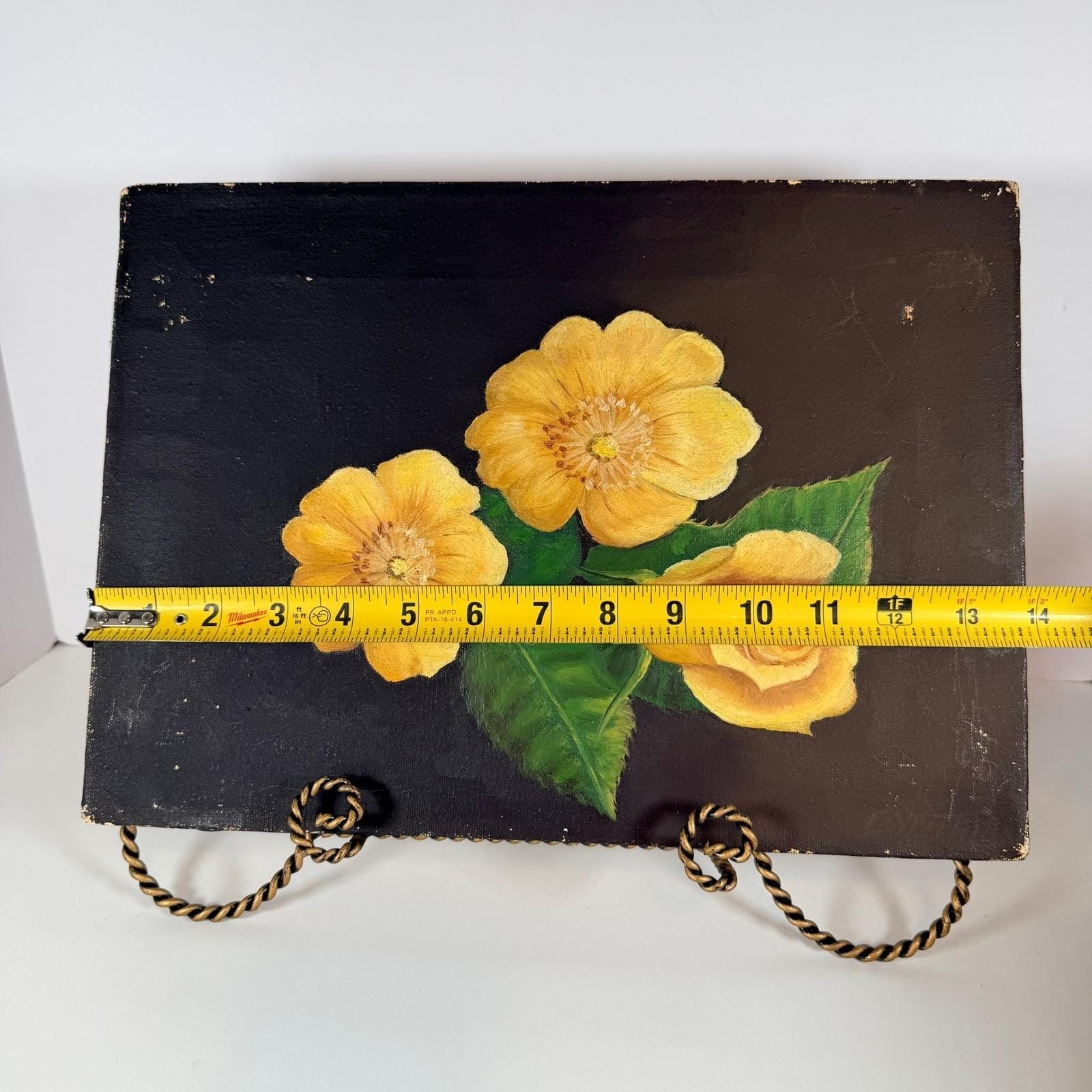 Moody floral oil painting on canvas yellow and black