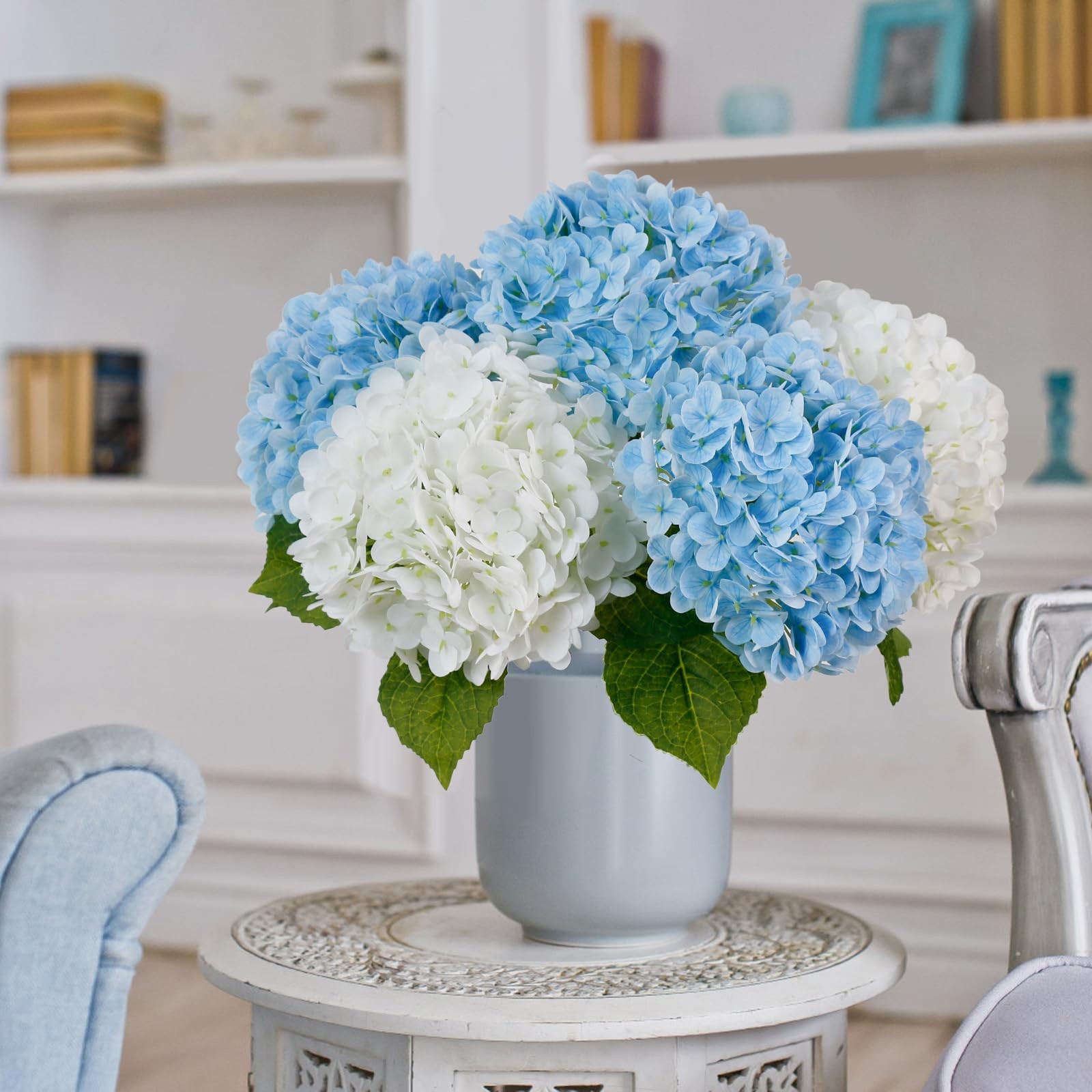 Hydrangea Artificial Flowers,4 Pcs Real Touch Hydrangea Flowers with 3 Pcs Bu…