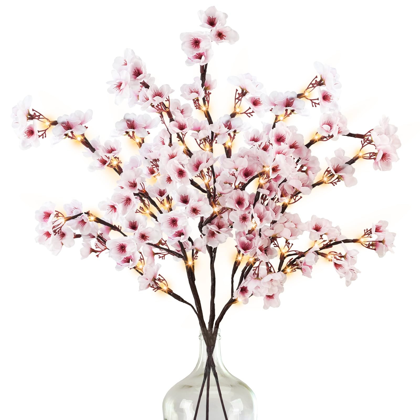 Uieke 3PCS Lighted Cherry Blossom Branches, 30in Artificial Cherry Blossom Fl…