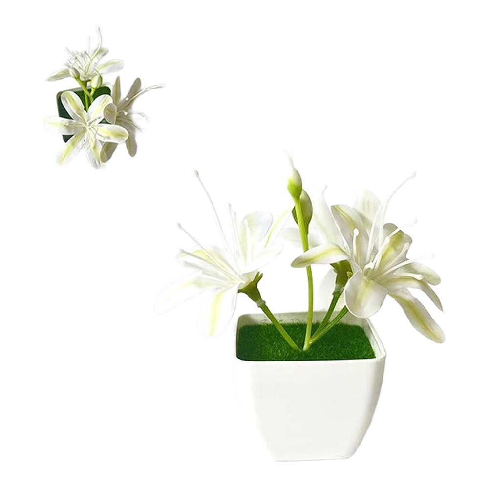 Artificial 3 Stem Jasmine in Small Pot for Modern Minimalist Home Office Decor