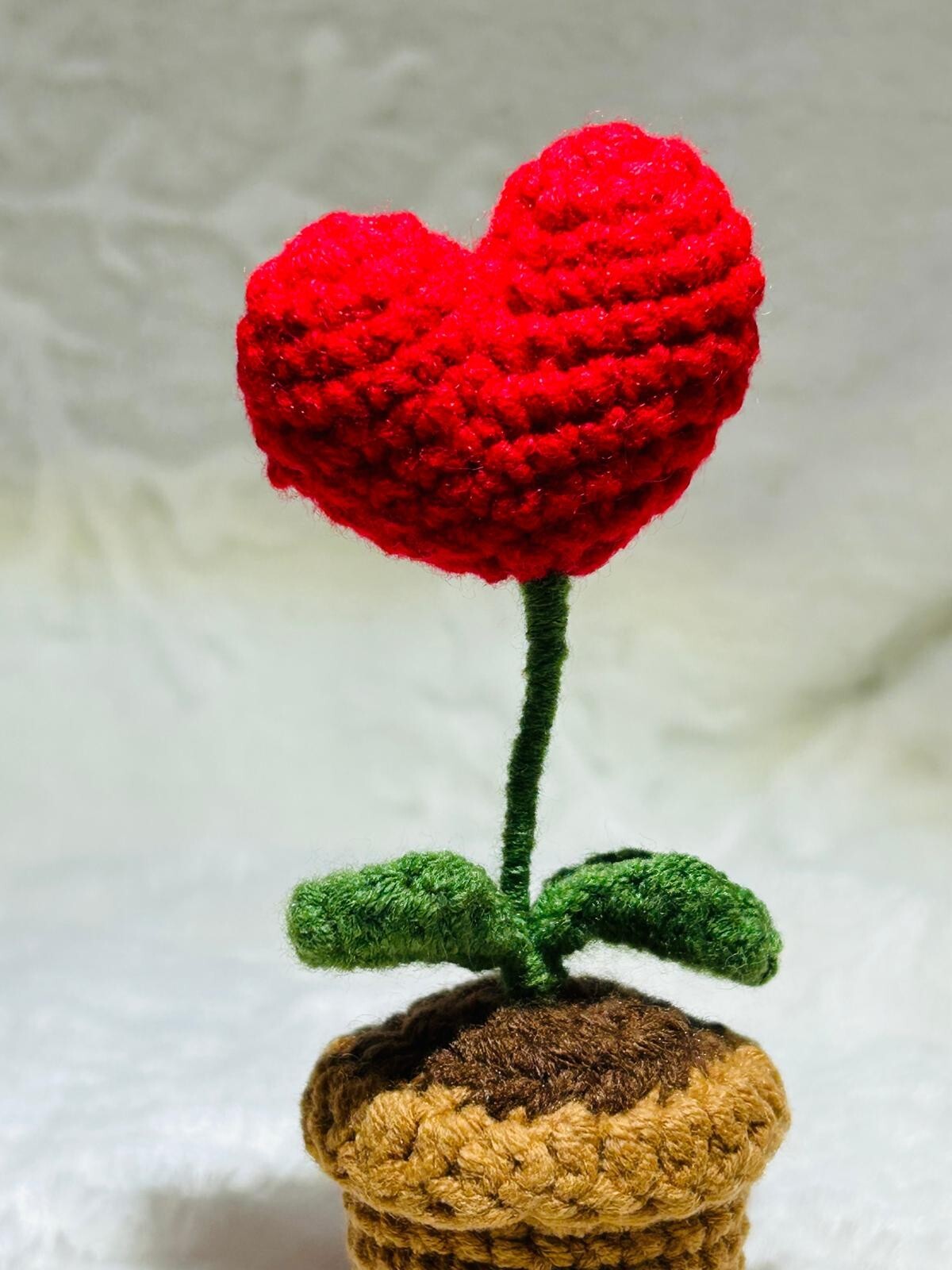 Hand Knitted Potted Plants Crochet Heart Flower, gift, Home Decor Ornament X1