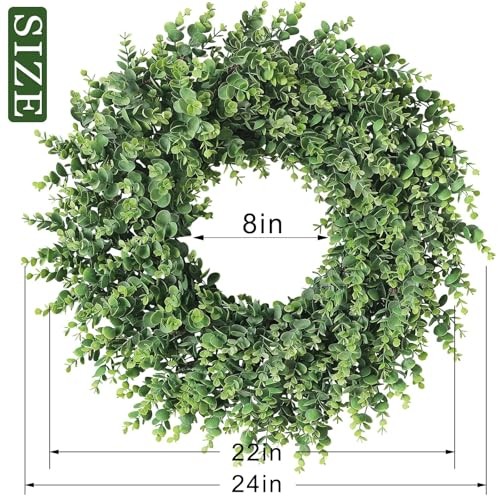 24″ Real Touch Artificial Eucalyptus Wreath for Front Door – Fake Greenery