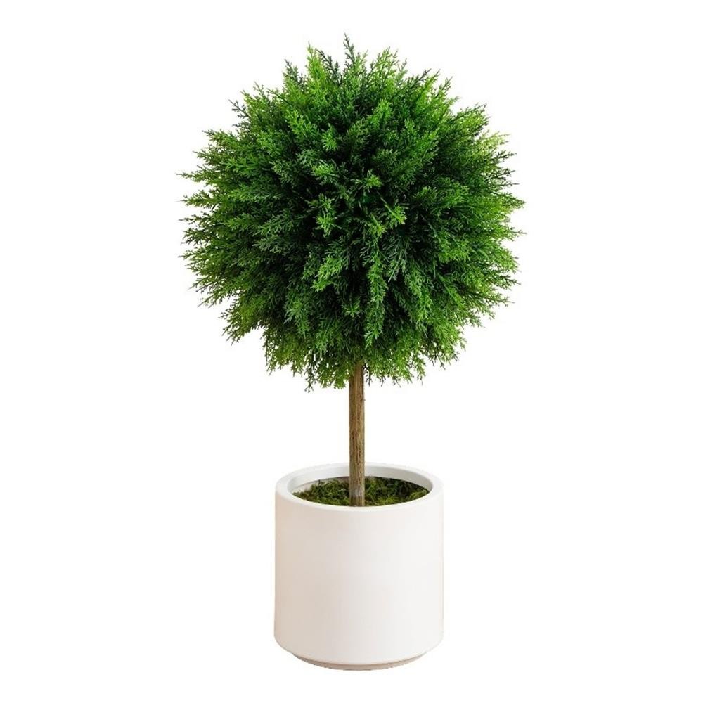 Nearly Natural 2.5ft UV Resistant Cedar Ball Topiary Tree in White Planter