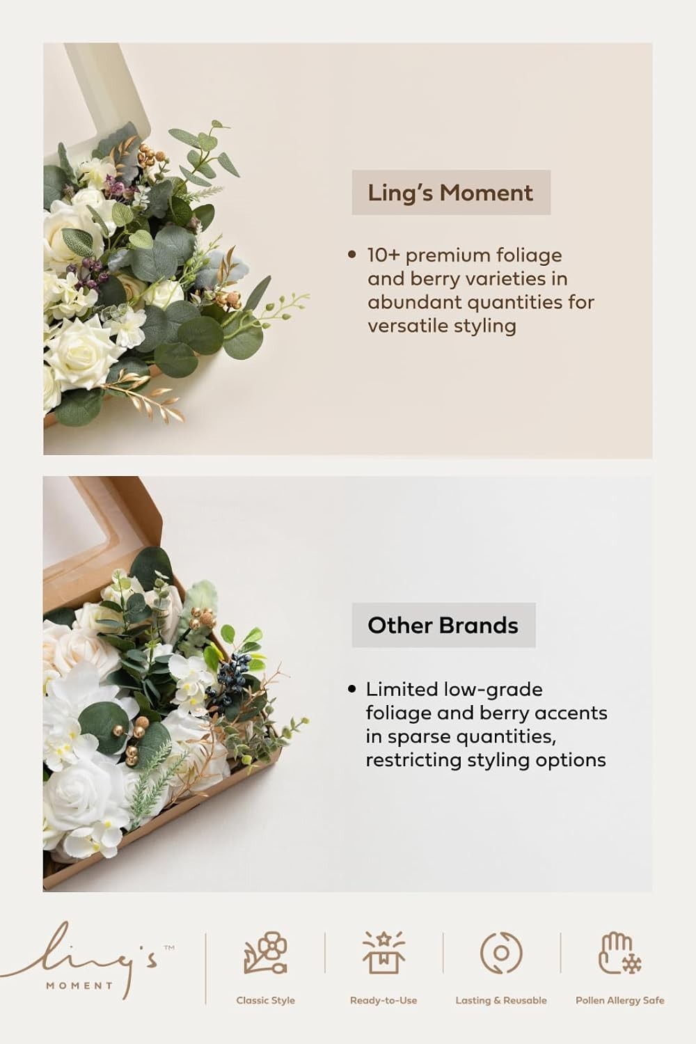 Silk Foam Roses Box, Greenery Stems, Wedding Bouquet Combo
