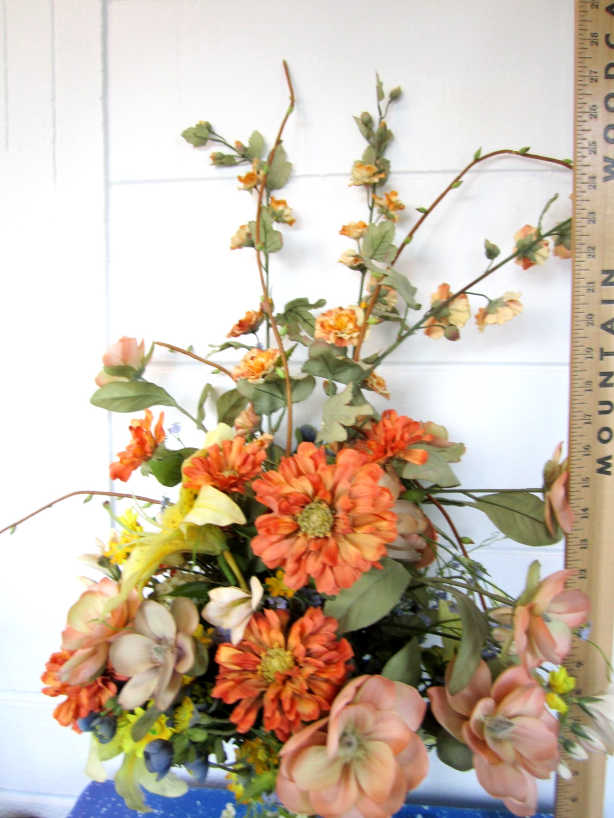 Beautiful Large Vtg Floral Arrangement Bouquet Orange Yellow Artificial Flowers