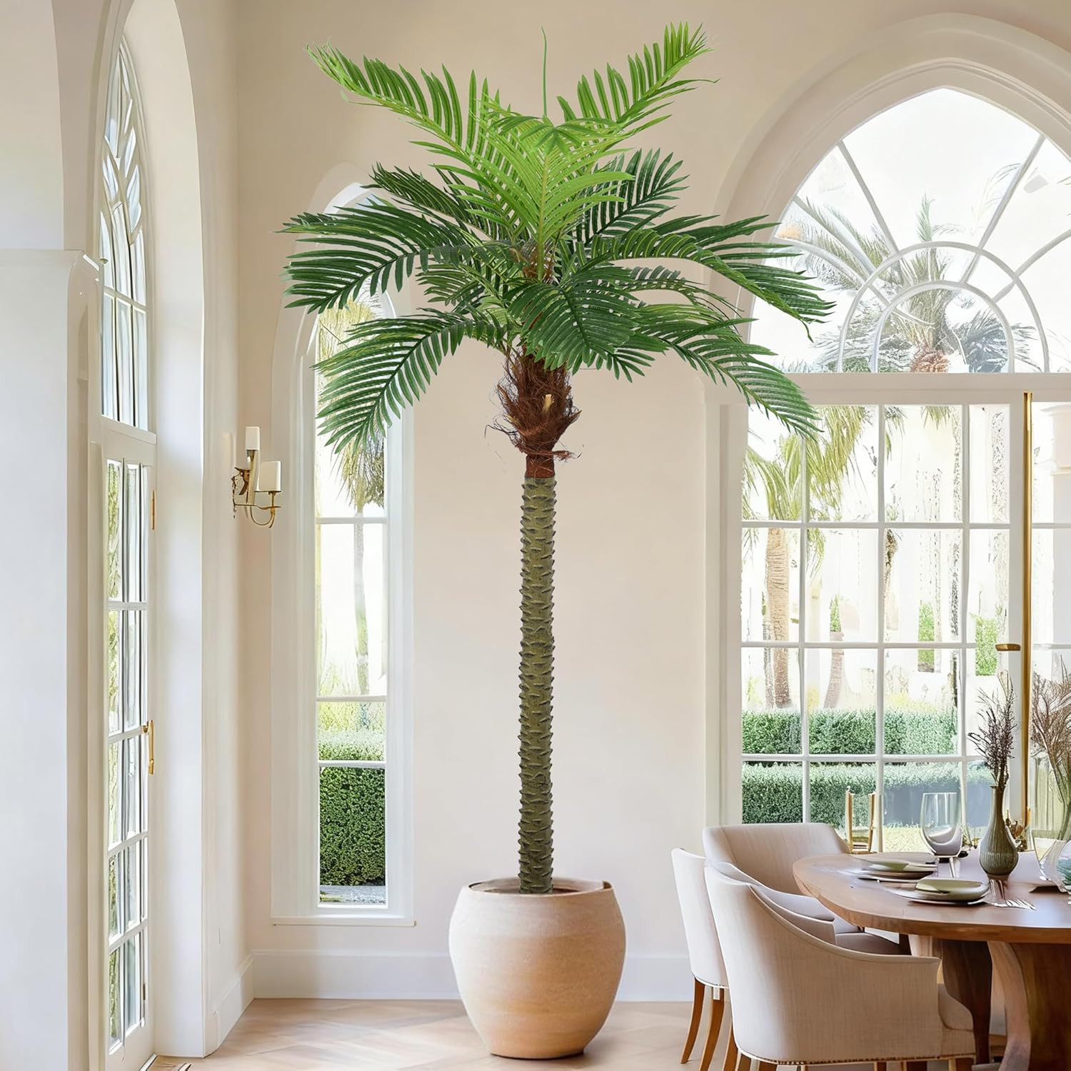 8Ft Artificial Palm Tree – Faux Triple Phoenix for Indoor/Outdoor Decor