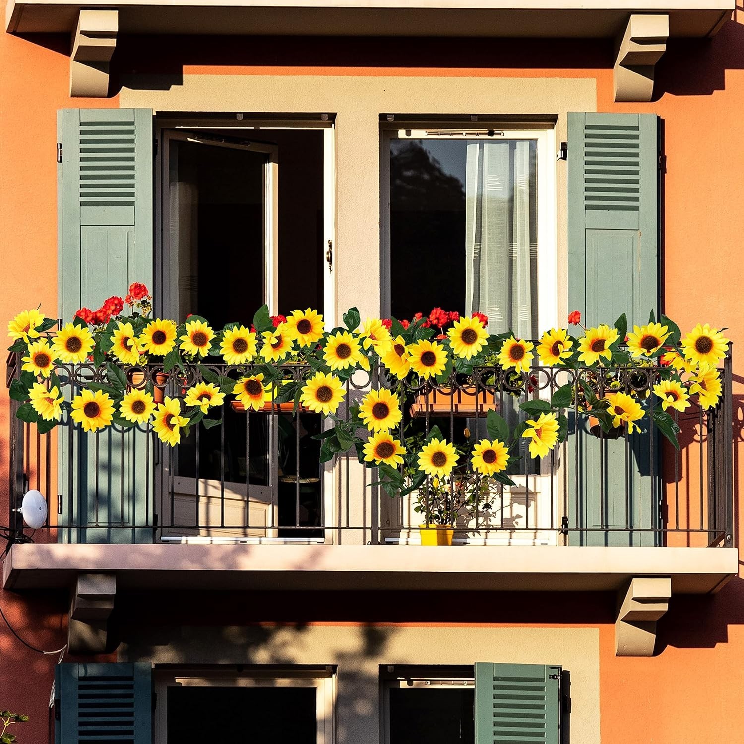 Artificial Sunflower Garland 3 Pack 7.5ft Silk Flowers with Green Leaves