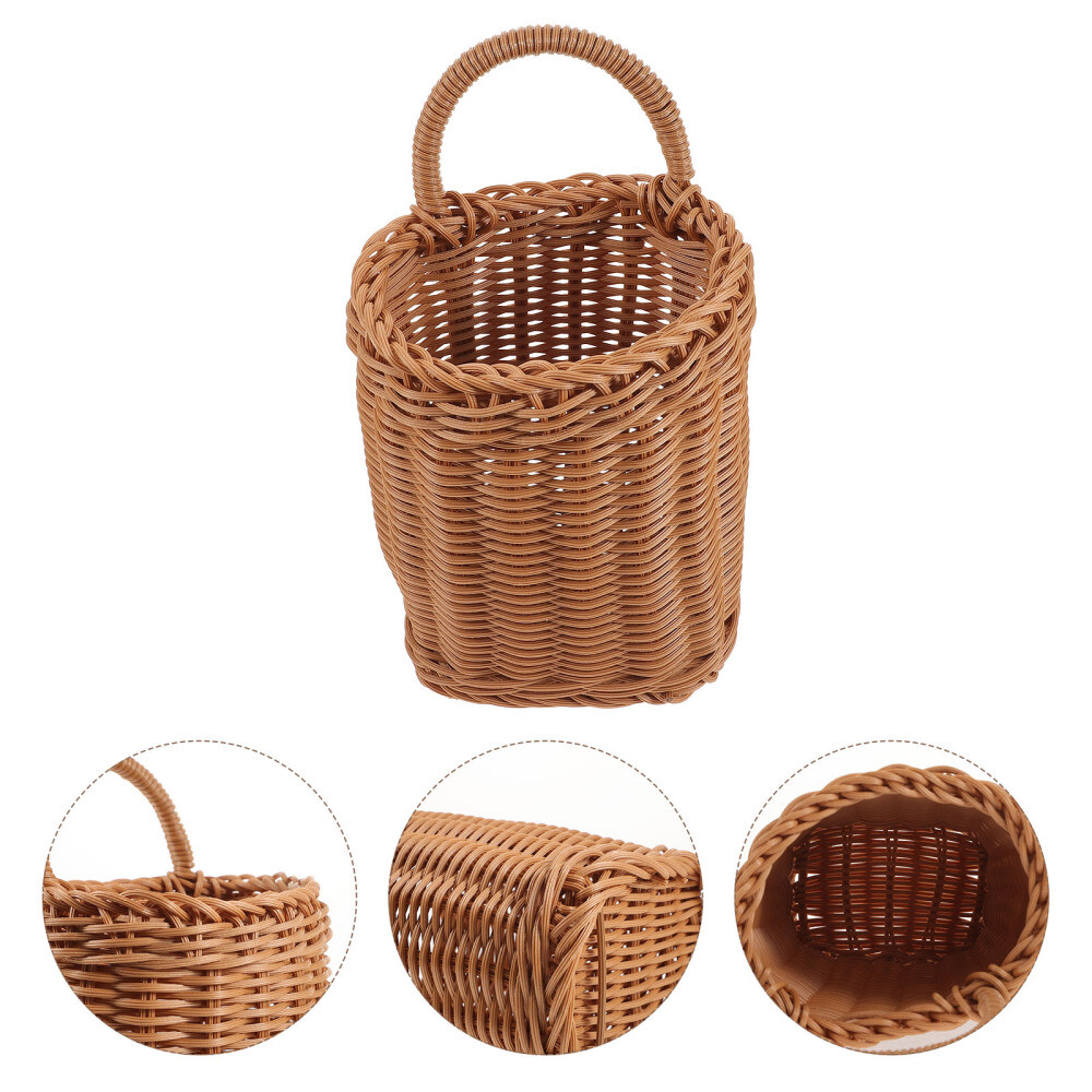 Front Door Basket Wall Hanging Baskets for Storage Rattan Home Brown Flower