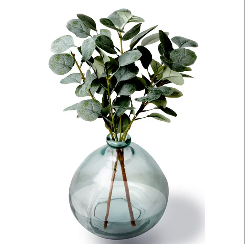 Better Homes & Gardens 12 Inch Artificial Green Eucalyptus in Blown Glass Vase
