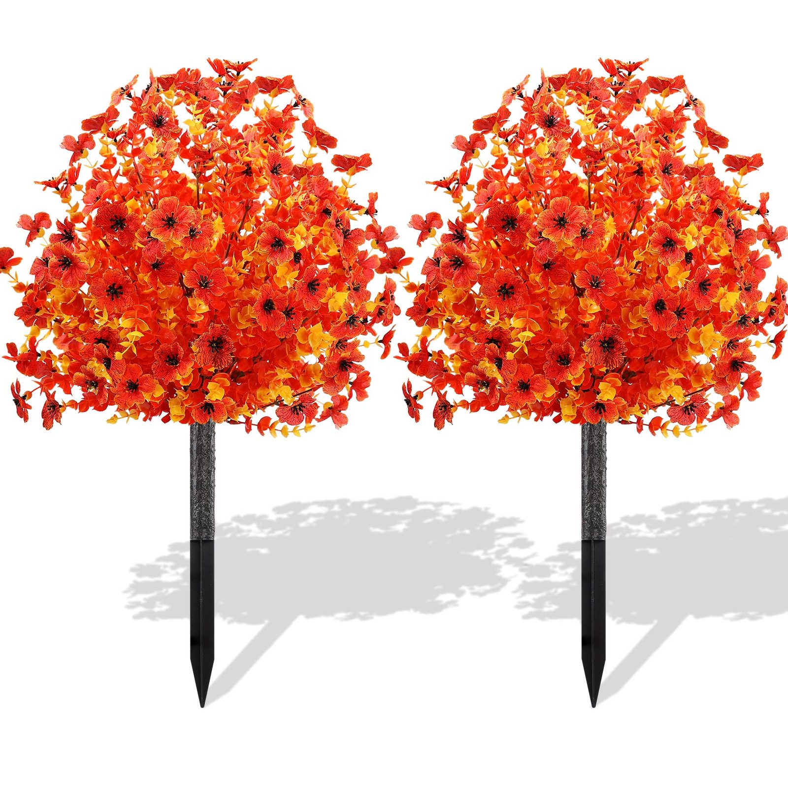 2pcs Fall Faux Shrub for Outdoor,23″ UV Resistant Mum Flowers Topiary Balls w…