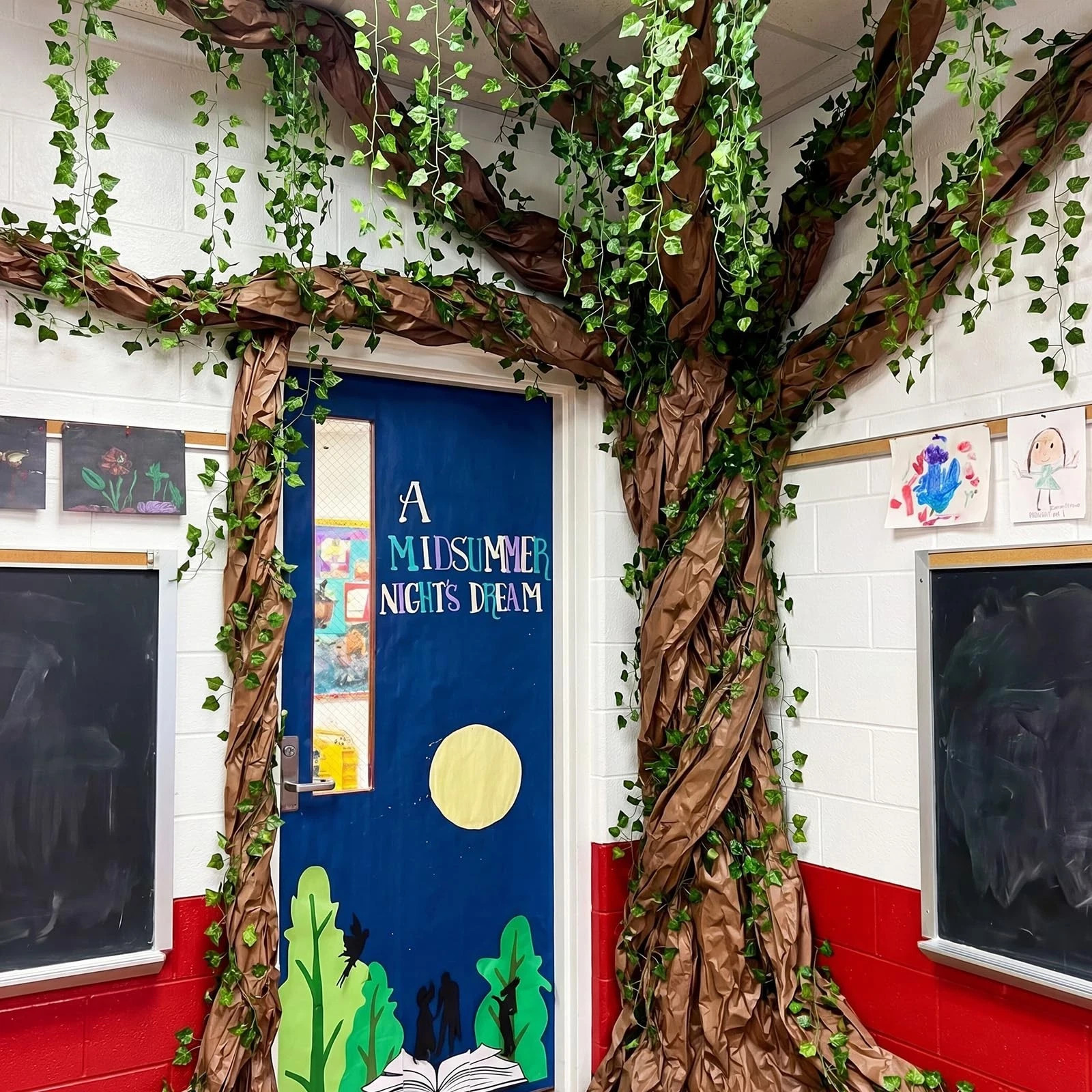 3D DIY Tree Decor for Classroom Wall Artificial Ivy Leaves Rattan Kraft Paper Ki