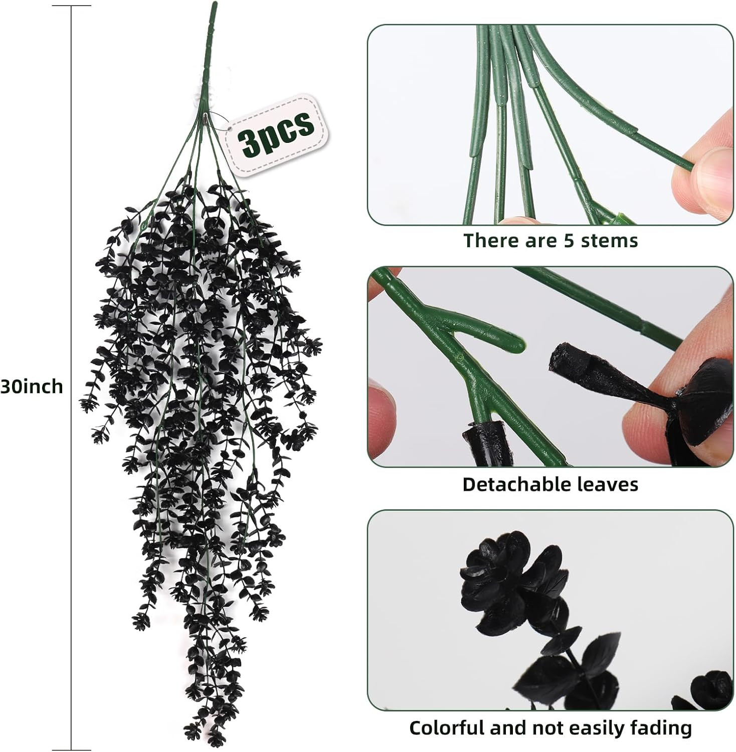 Black Hanging Flowers Faux Hanging Plants Black Artificial Plants | Fake Greener