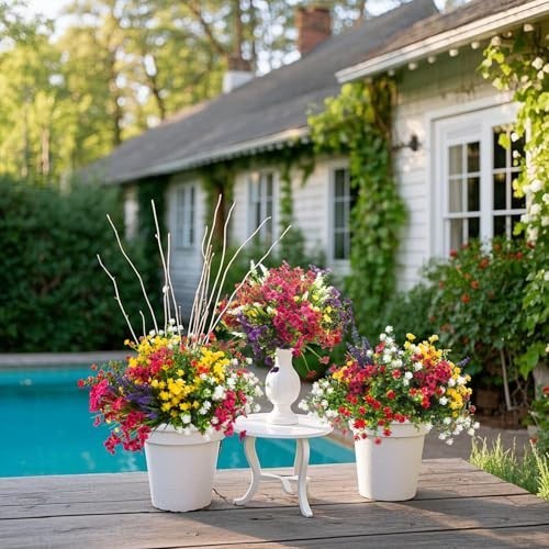 20 Bundles UV Resistant Artificial Flowers – Faux Plastic Plants for Home, Porch