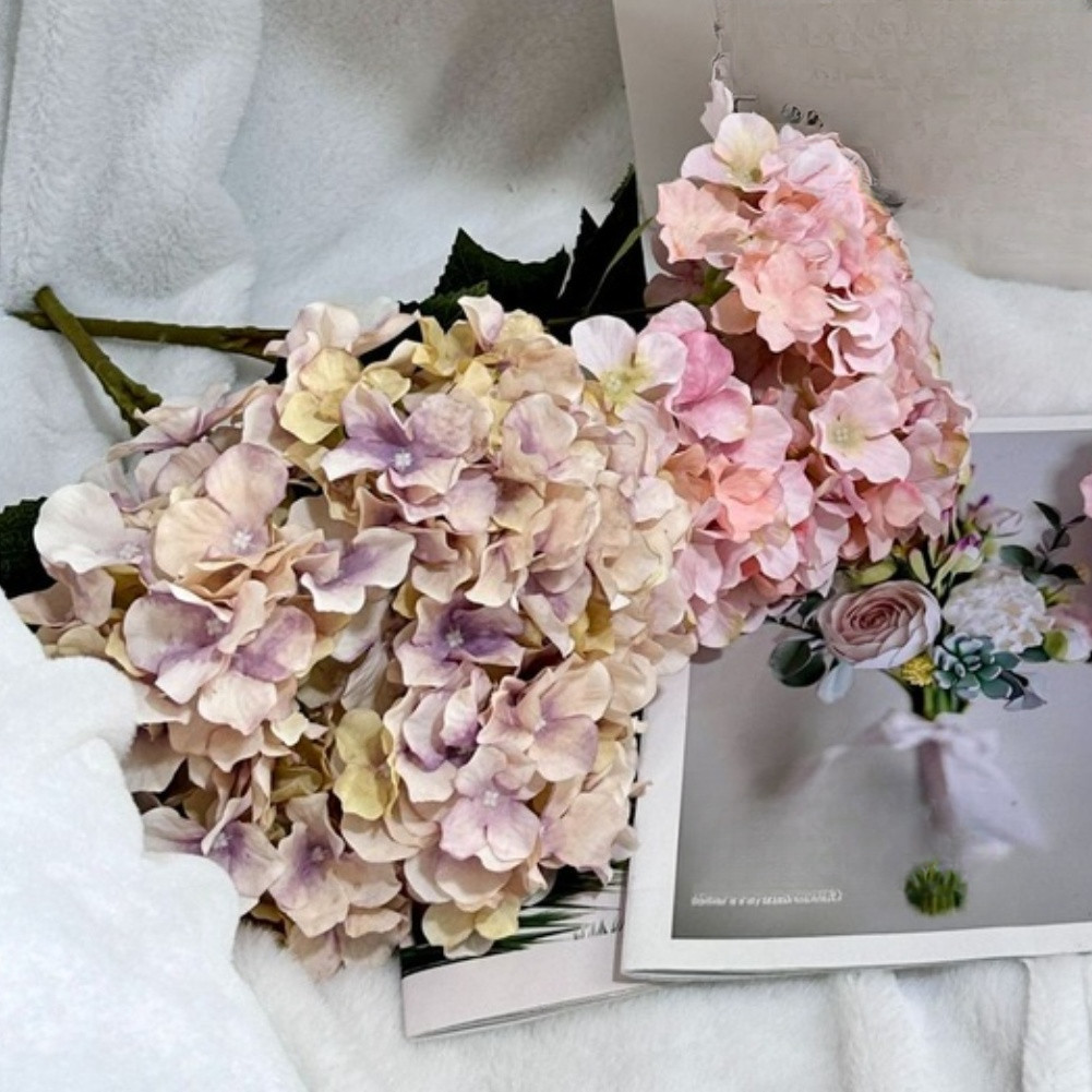 Flexible Wire Stem Hydrangea Silk Flowers 5 Heads for Tiered Tray Shelf Decor
