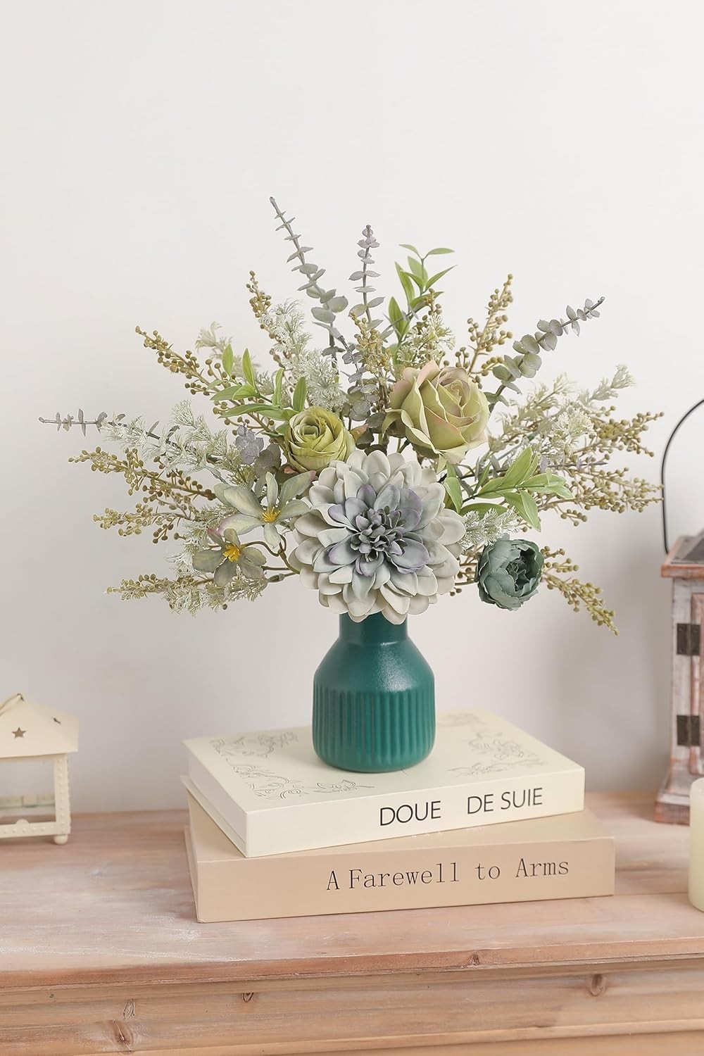 Artificial Flowers in Ceramic Vase, Brown Faux Flowers with Vase,Centerpieces Co