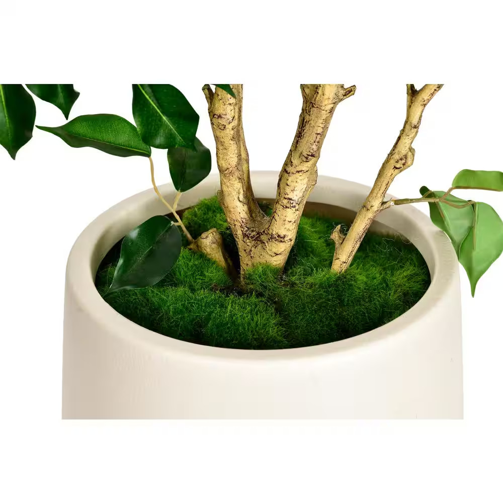 5 Ft. Artificial Ficus Tree in White Decor Pot, Faux Green Plant Indoor Home Dec
