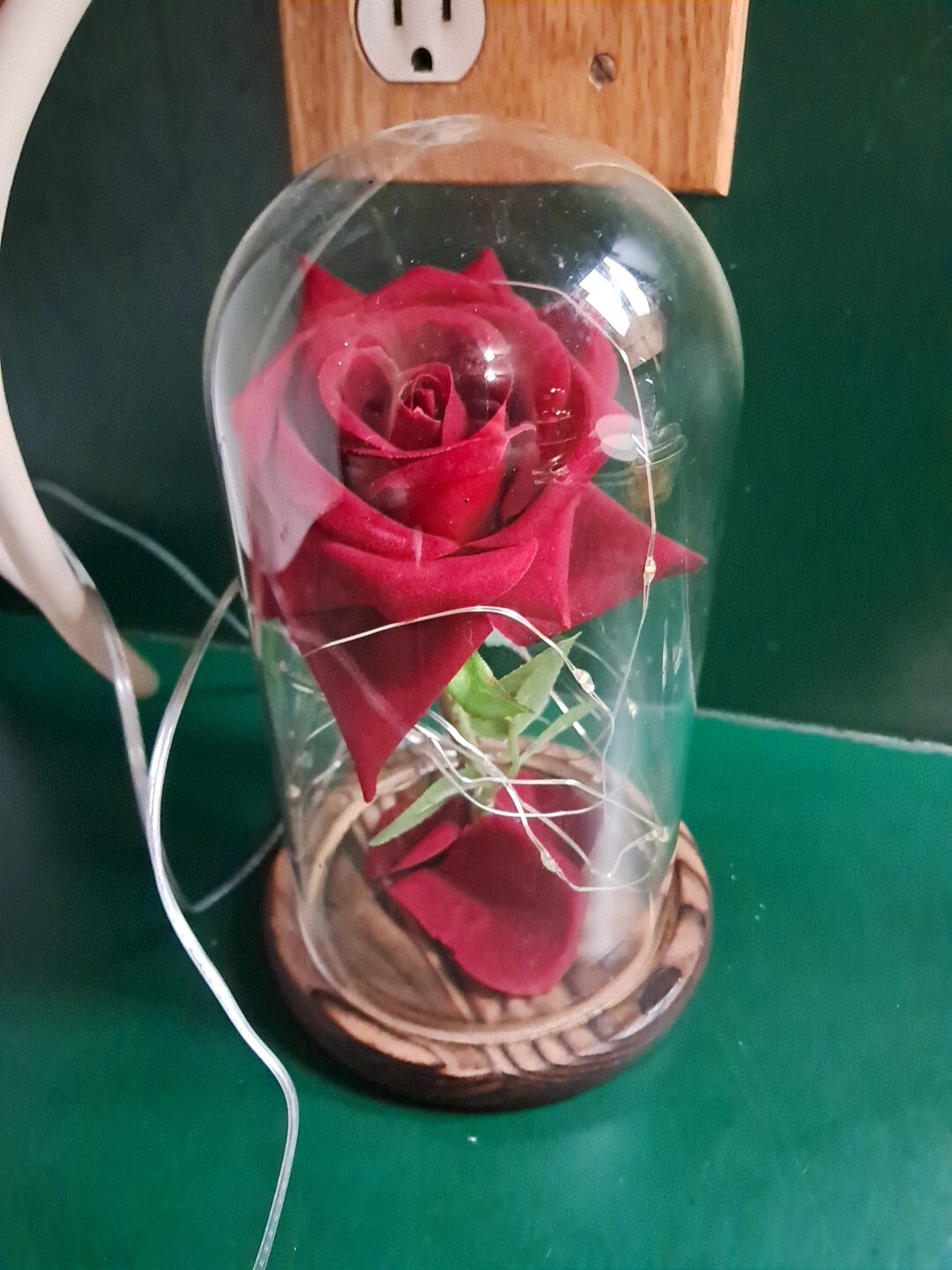8″ Beauty and The Beast Light Rose Romantic Red Velvet Flower Gift in Glass Dome