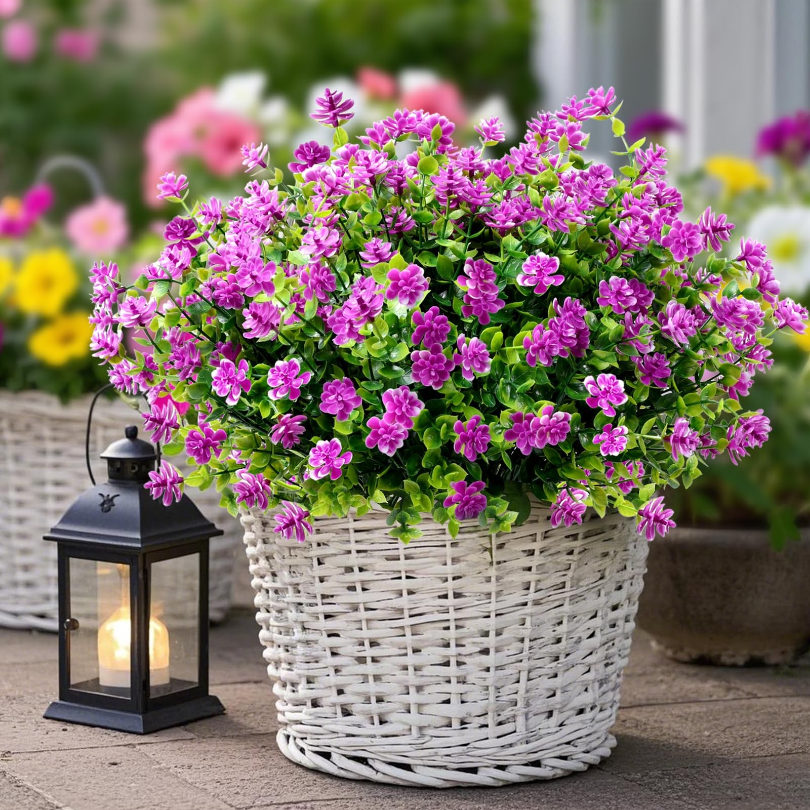 12 Pack Artificial Flowers & Plants for Outdoor Decor – Faux Eucalyptus & Lav…