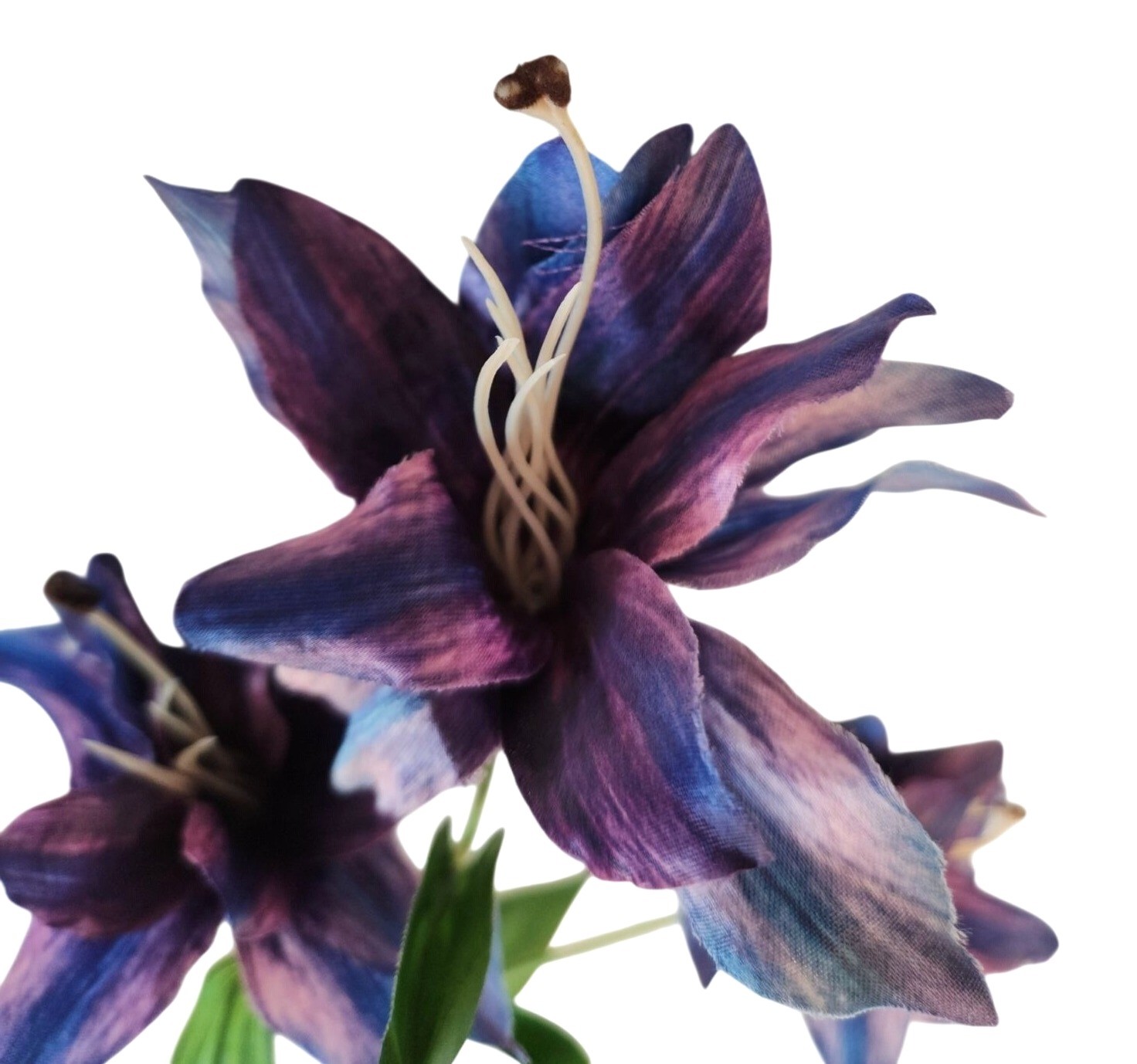 Luxury Artificial Tiger Lily Stem 34 Inch | Purple Blue Faux Lily | Designer Art