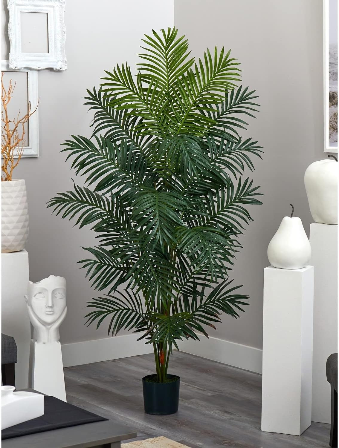 7 Ft Artificial Paradise Palm Tree with Nursery Pot | 21 Feathery Fronds, Realis