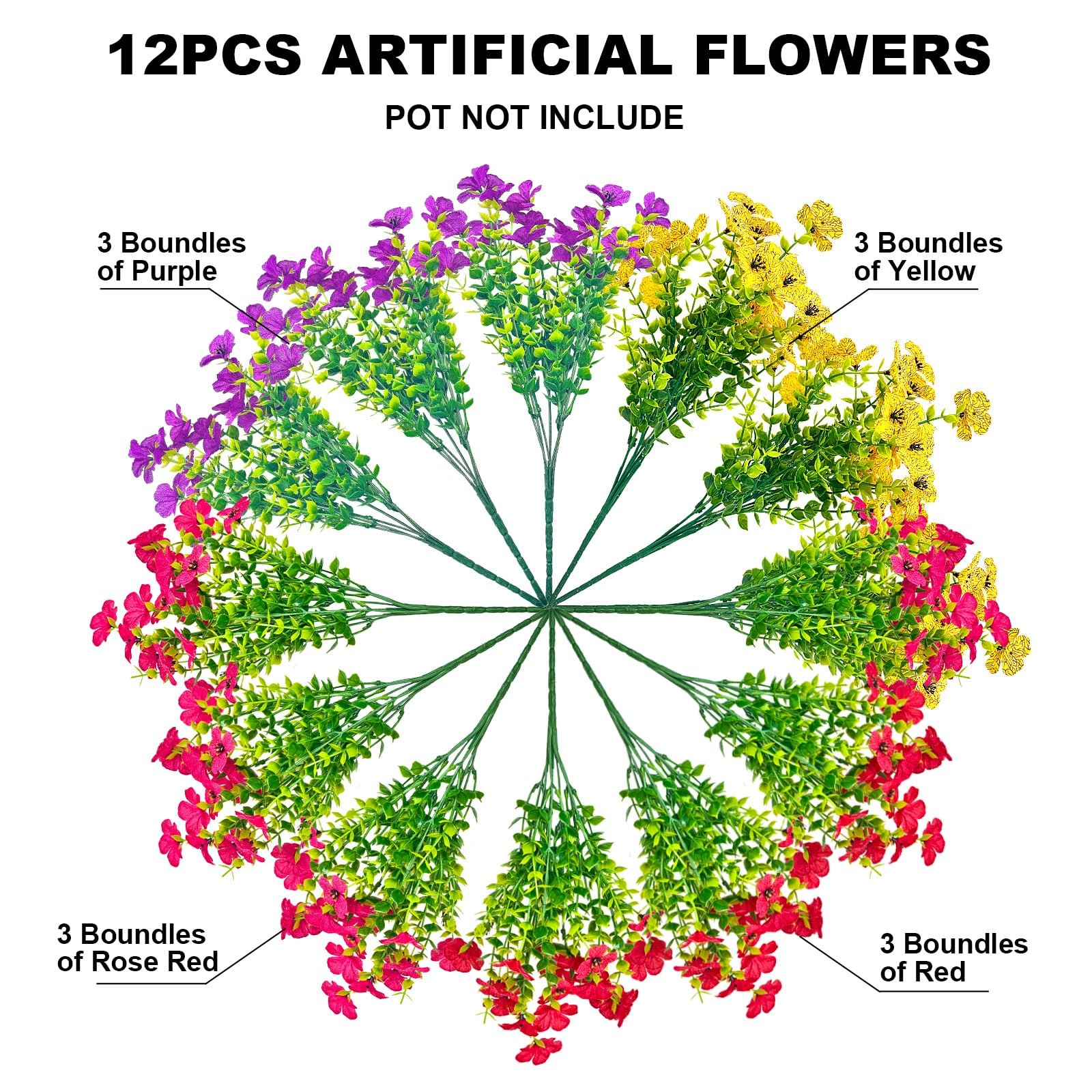 12 Bundles Artificial Flowers for Outdoor Indoor UV Resistant Fake Plants Sil…