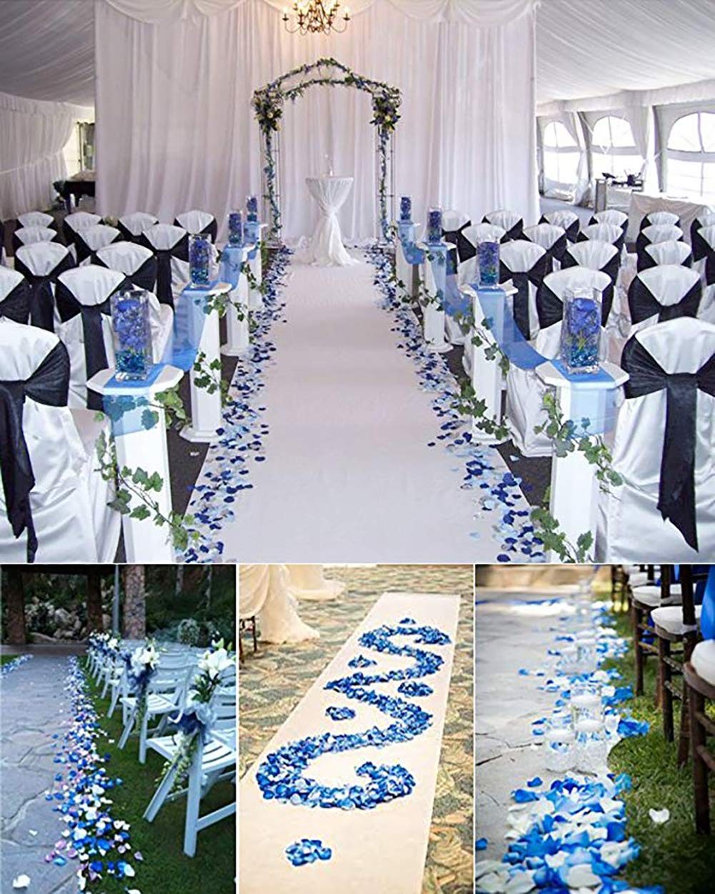 Mixed Blue and White Artificial Silk Flower Rose Petals for Wedding Aisle Dec…