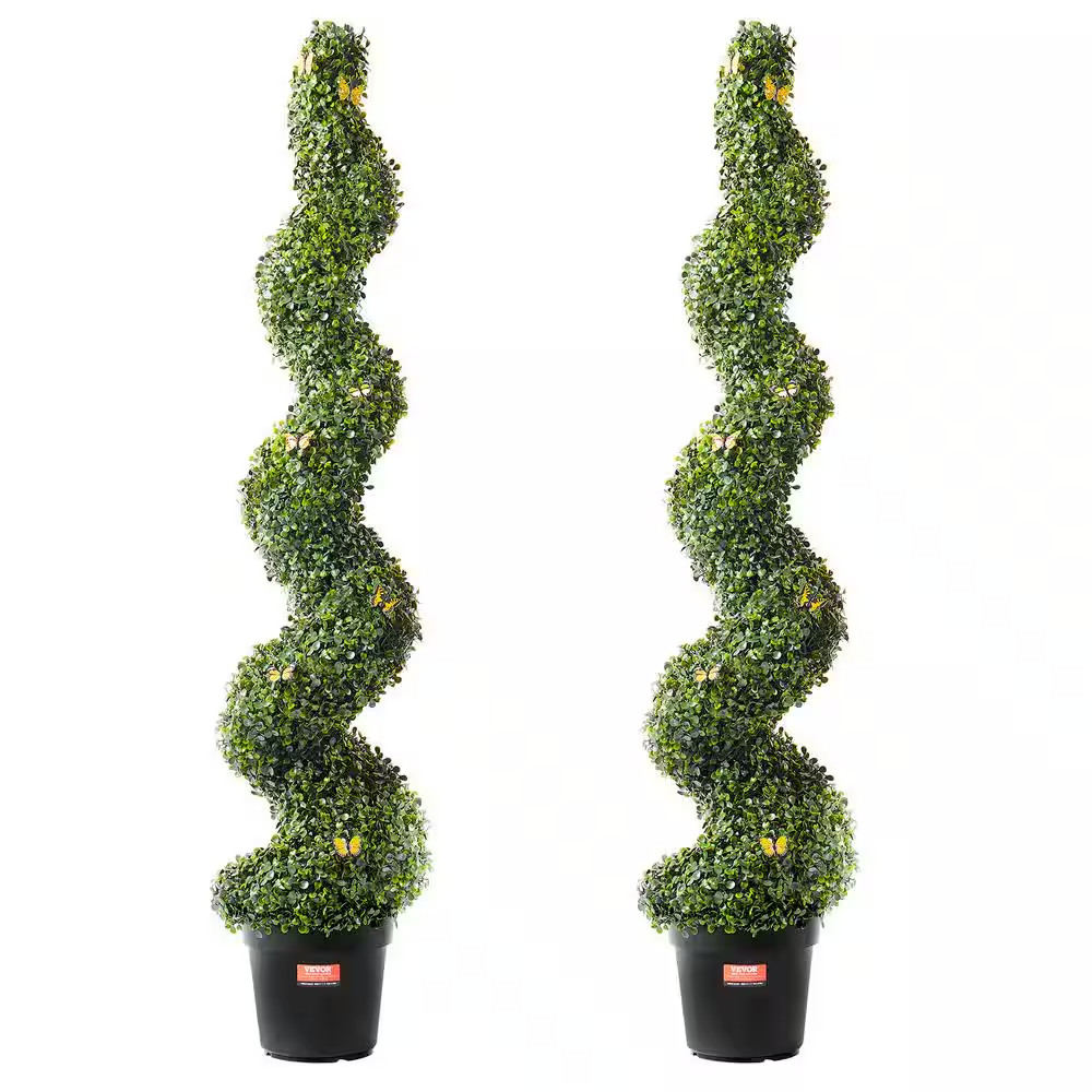 Artificial Boxwood Topiary Tree, 60 In. Tall (2-Pieces), Spiral Faux Topiary Tre