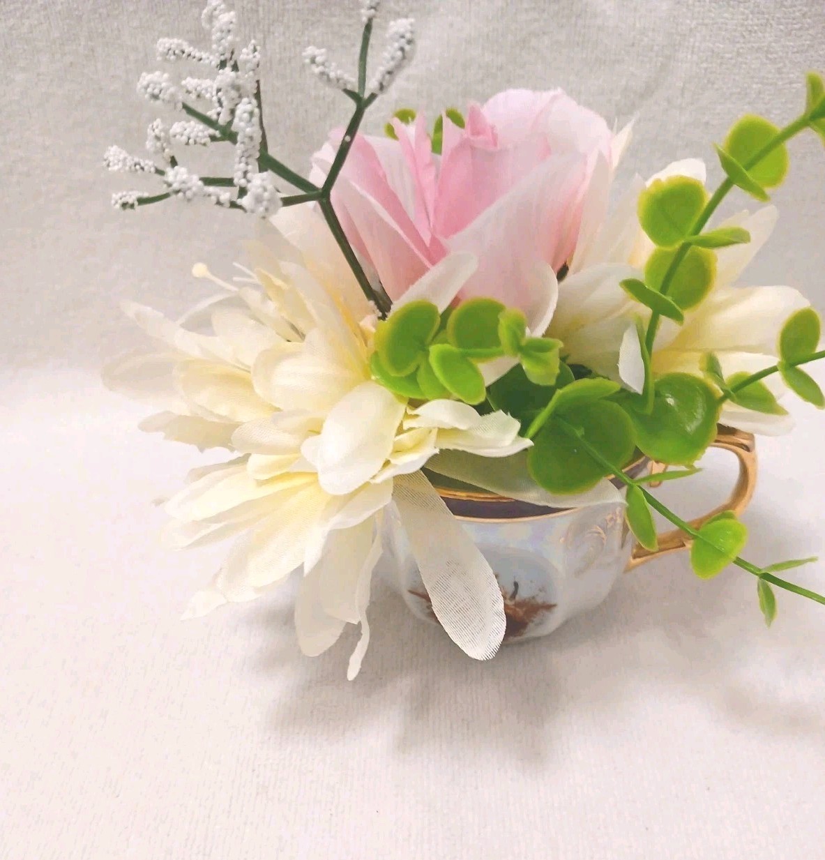 Tea Party Pink Rose Chrysanthem Silk Floral Arrangement Bridal Birthday POP-IN