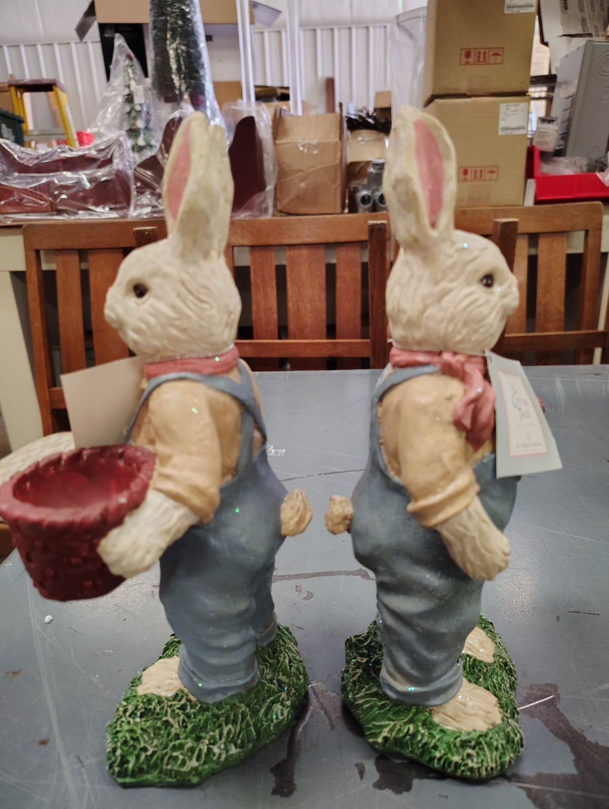 2 Spring Bunnies Hand Decorated Resin Decoration Cotton Tails Salem Collection