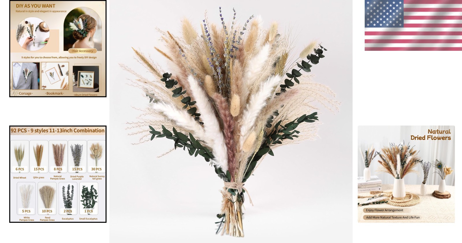 Versatile Dried Flower Collection – 92 Pcs with Pampas, Eucalyptus & Lavender