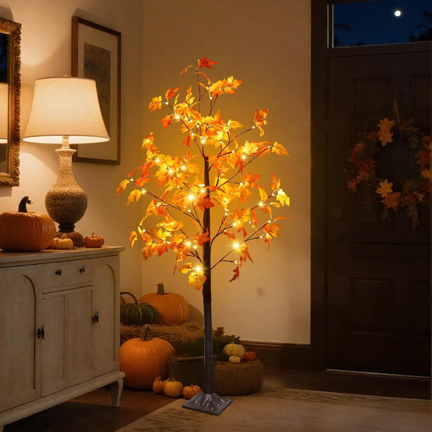 5 FT Fall Decorations for Home, Lighted Fall Maple Tree with LED Lights – Art…
