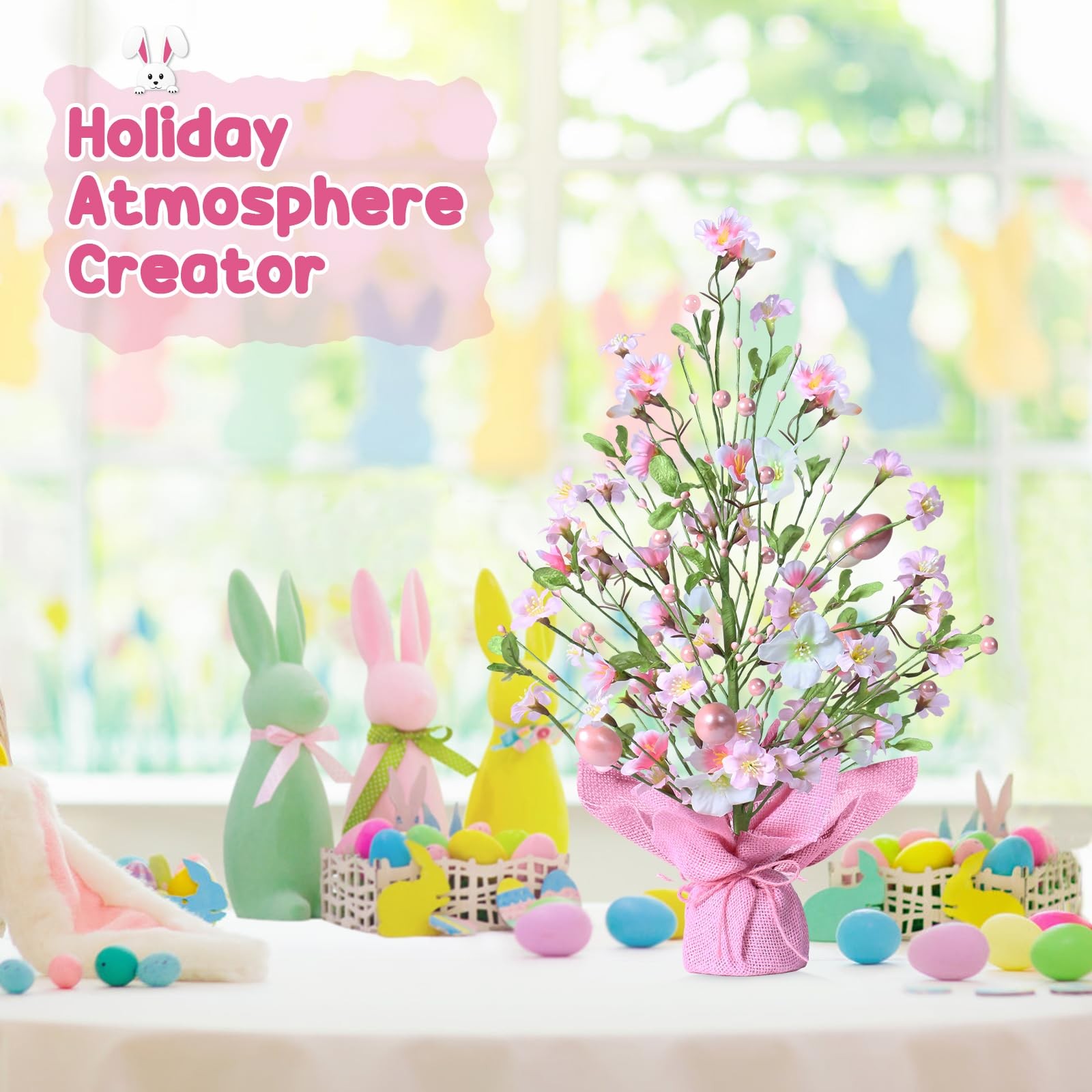 18 Inch Artificial Easter Pink Egg Flower Tree Tabletop Decoration Party Wedding