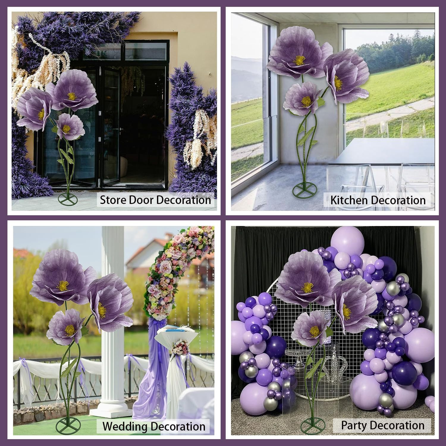Large Purple Artificial Flowers – 3Pcs Bendable Decor for Events & Displays