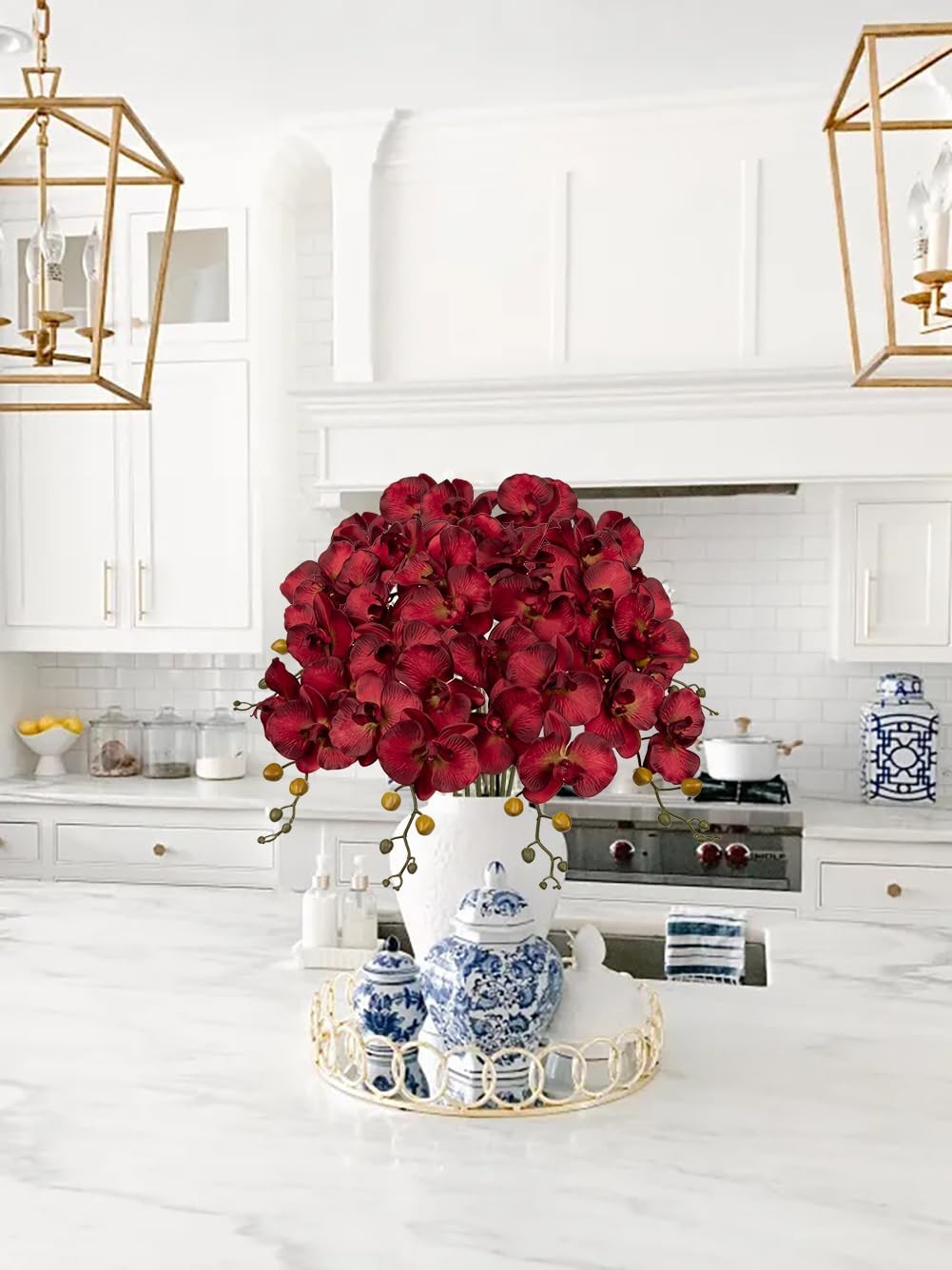 6PCS 32″ Artificial Orchid Stems Red Butterfly Orchid Faux Phalaenopsis Flowe…