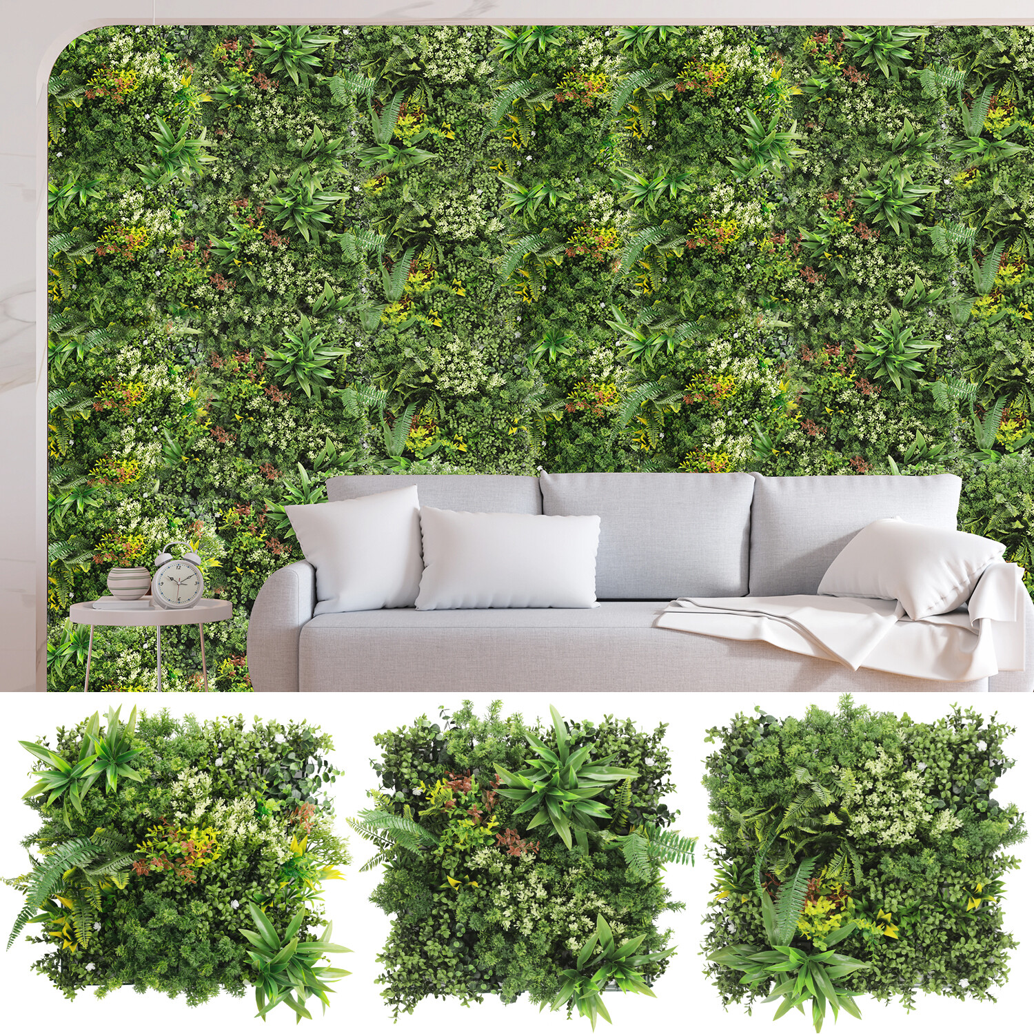 1Set(3 Pcs) Artificial Leaf Panels Faux Plant Grass Green Wall Panel Home Decor