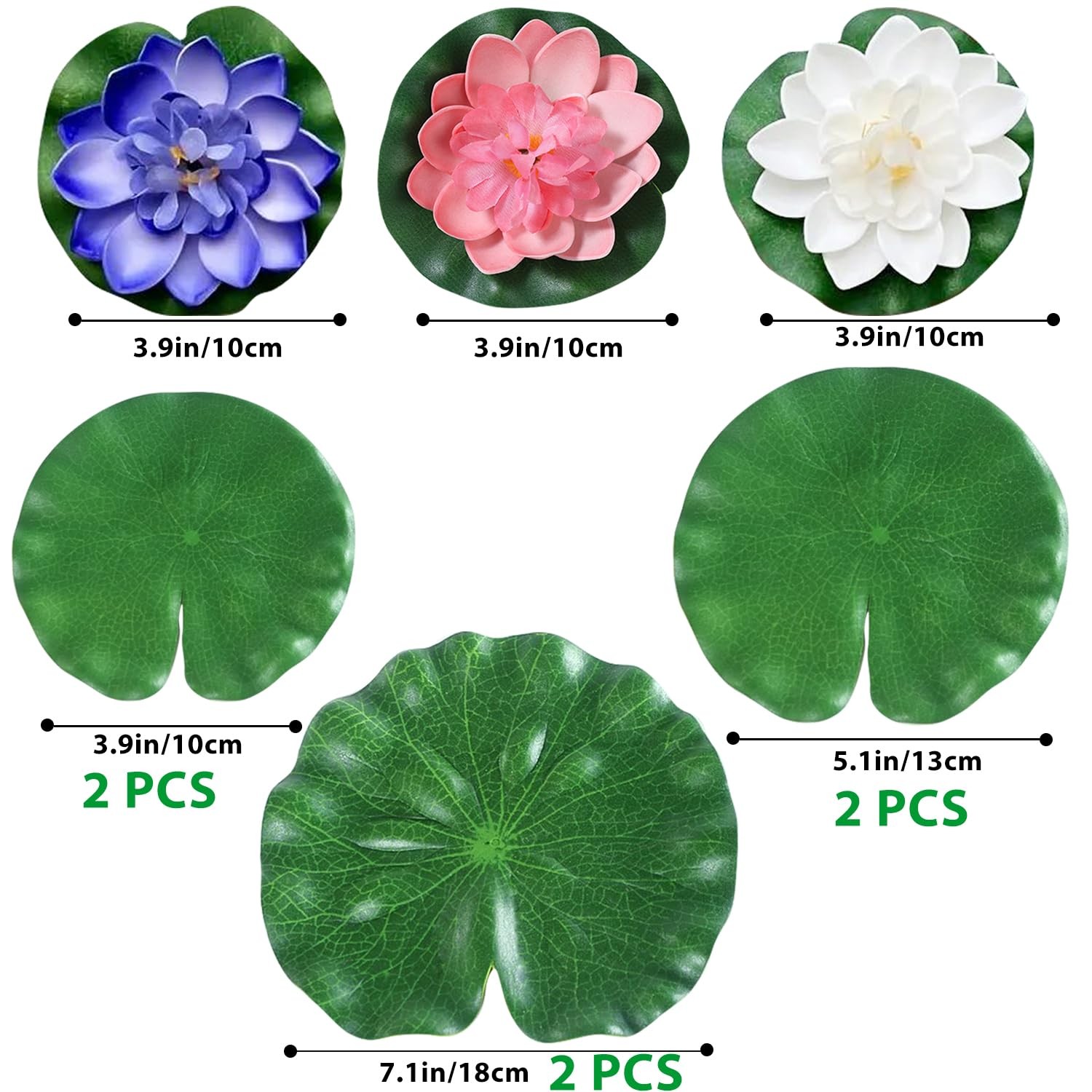 9pcs Floating Foam Lotus Flowers with Artificial Lotus Leaves, Lily Pads for