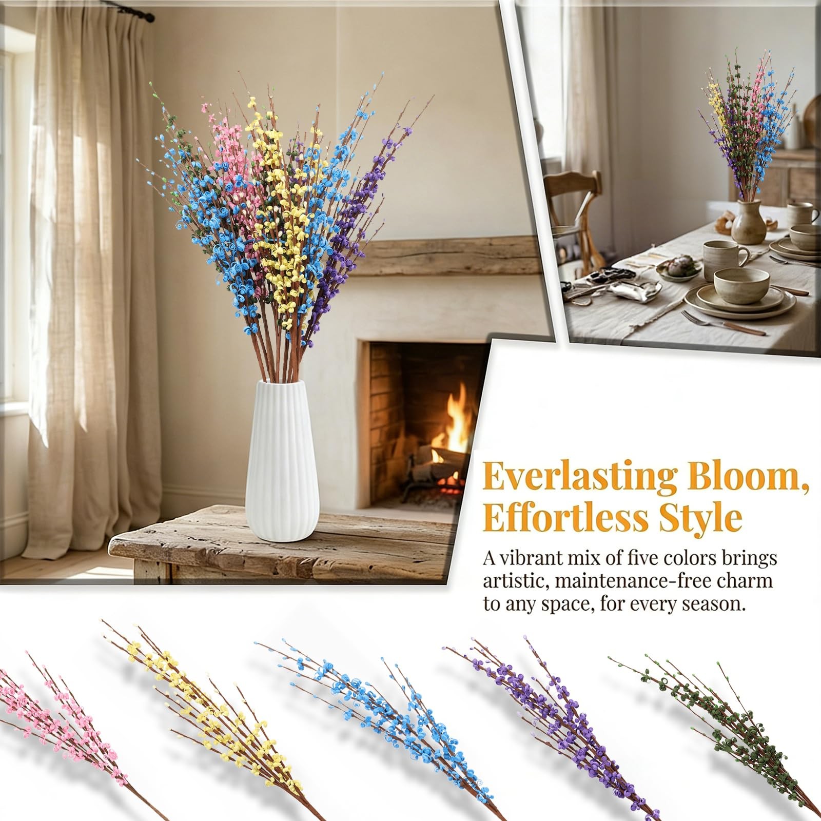 10 PCS 29.5″ Colorful Long Jasmine Artificial Flowers Faux Dry Vase Home Decor